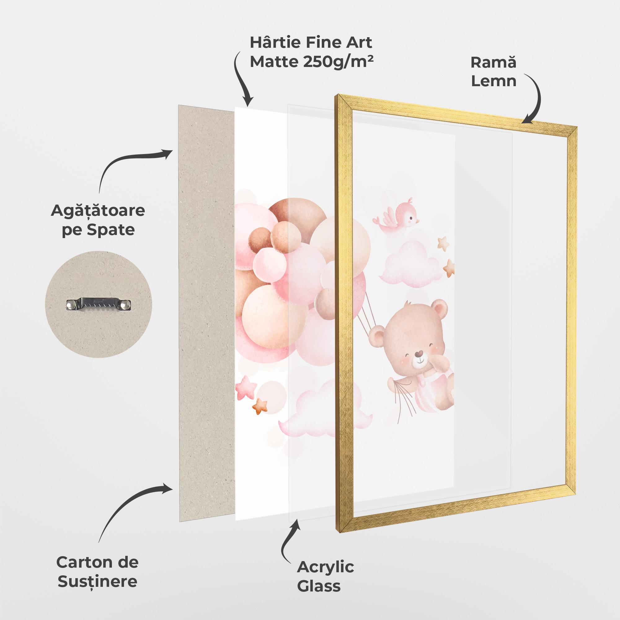 Poster Înrămat Pink Bear Balloons mockup 1