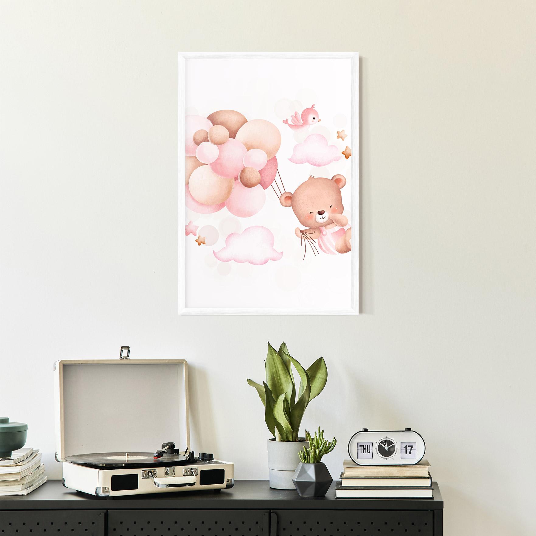 Poster Înrămat Pink Bear Balloons mockup 2