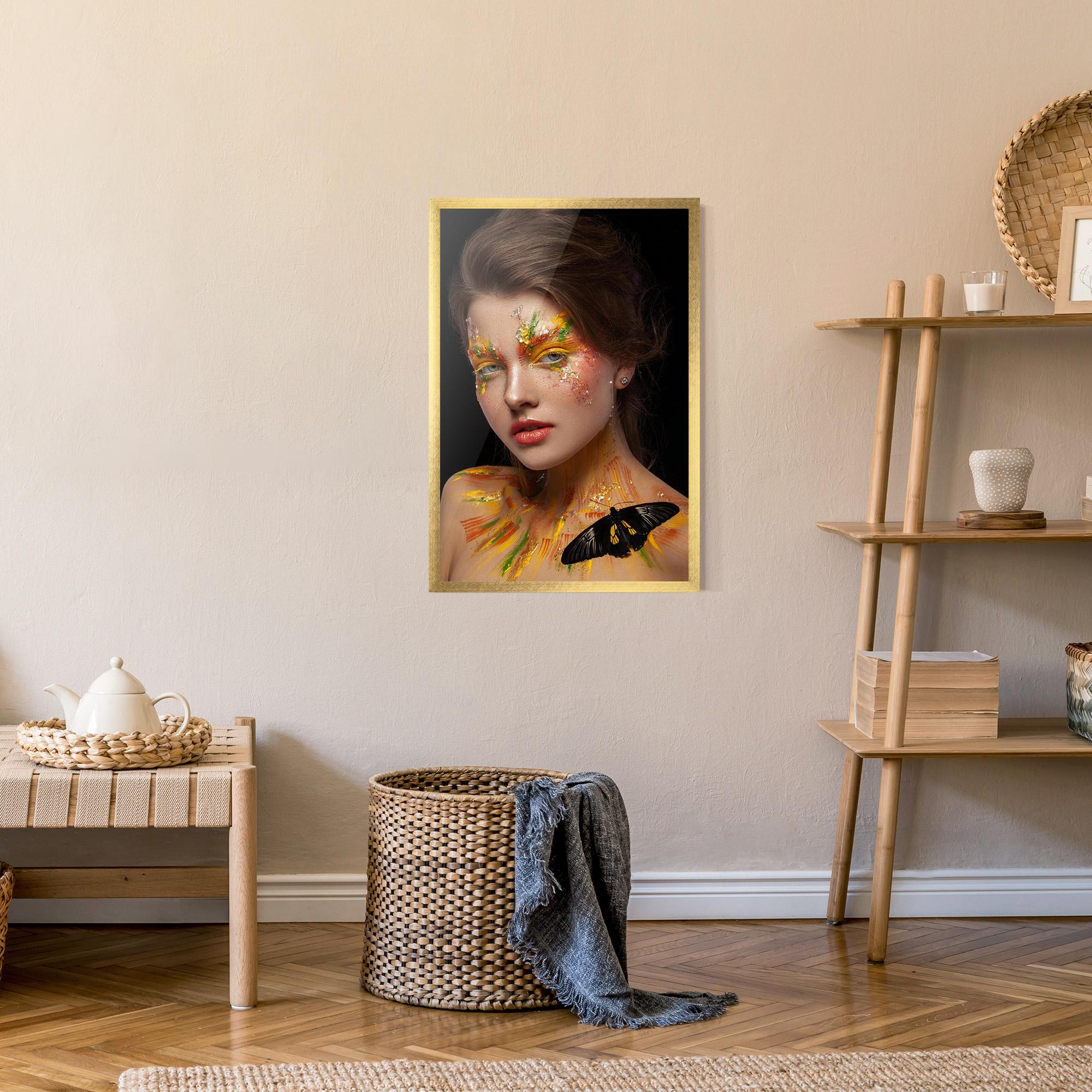 Poster Înrămat Yellow Butterfly Makeup mockup 9