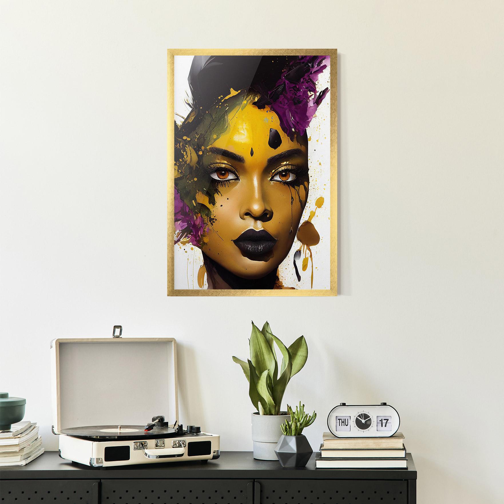 Poster Înrămat Yellow Black Lips Makeup mockup 2