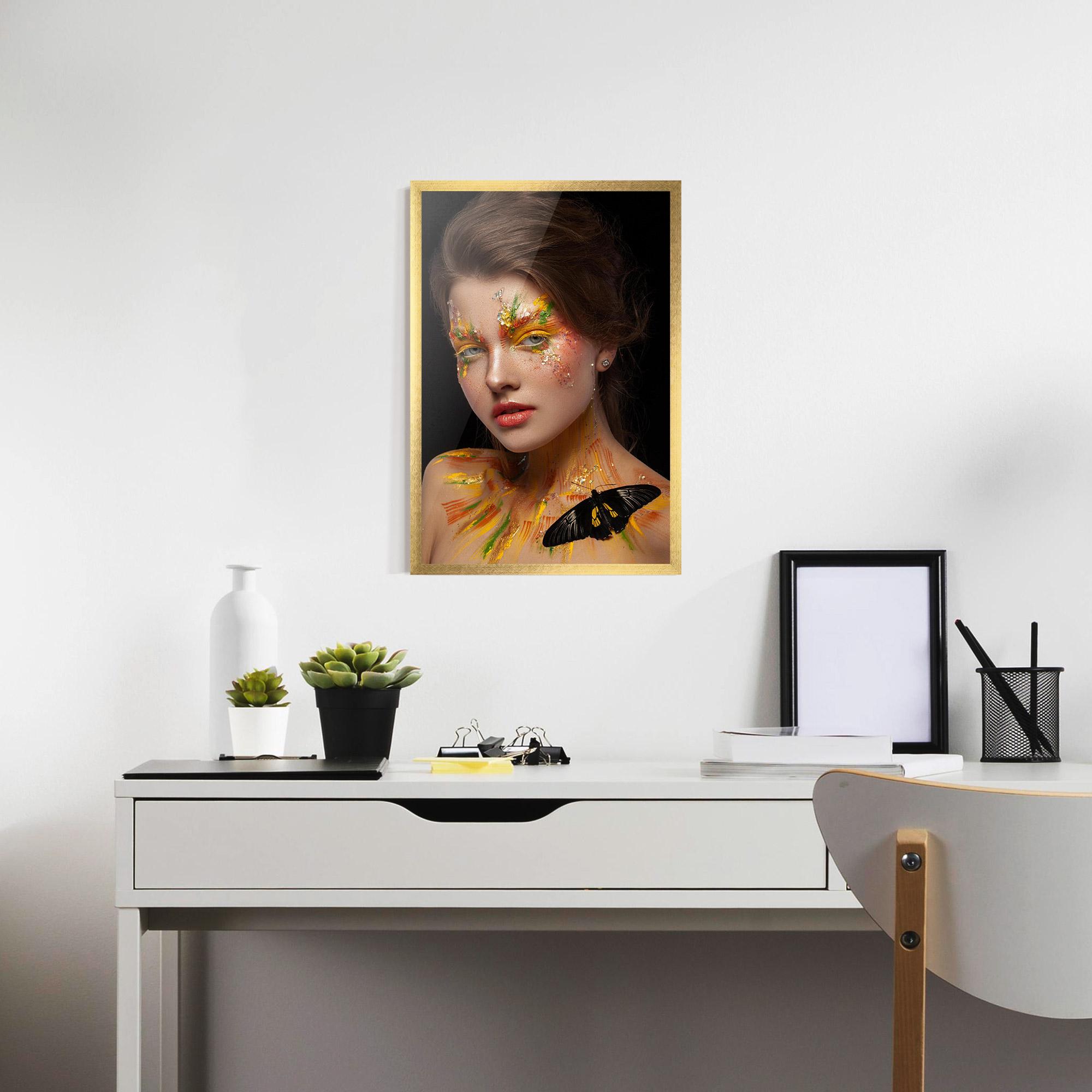 Poster Înrămat Yellow Butterfly Makeup mockup 7