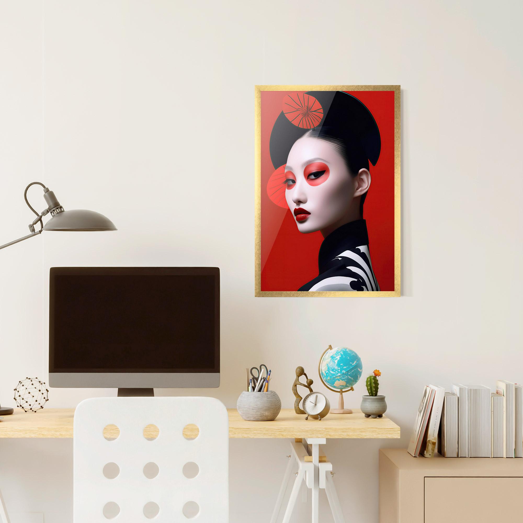 Poster Înrămat Asiatic Red Makeup mockup 6