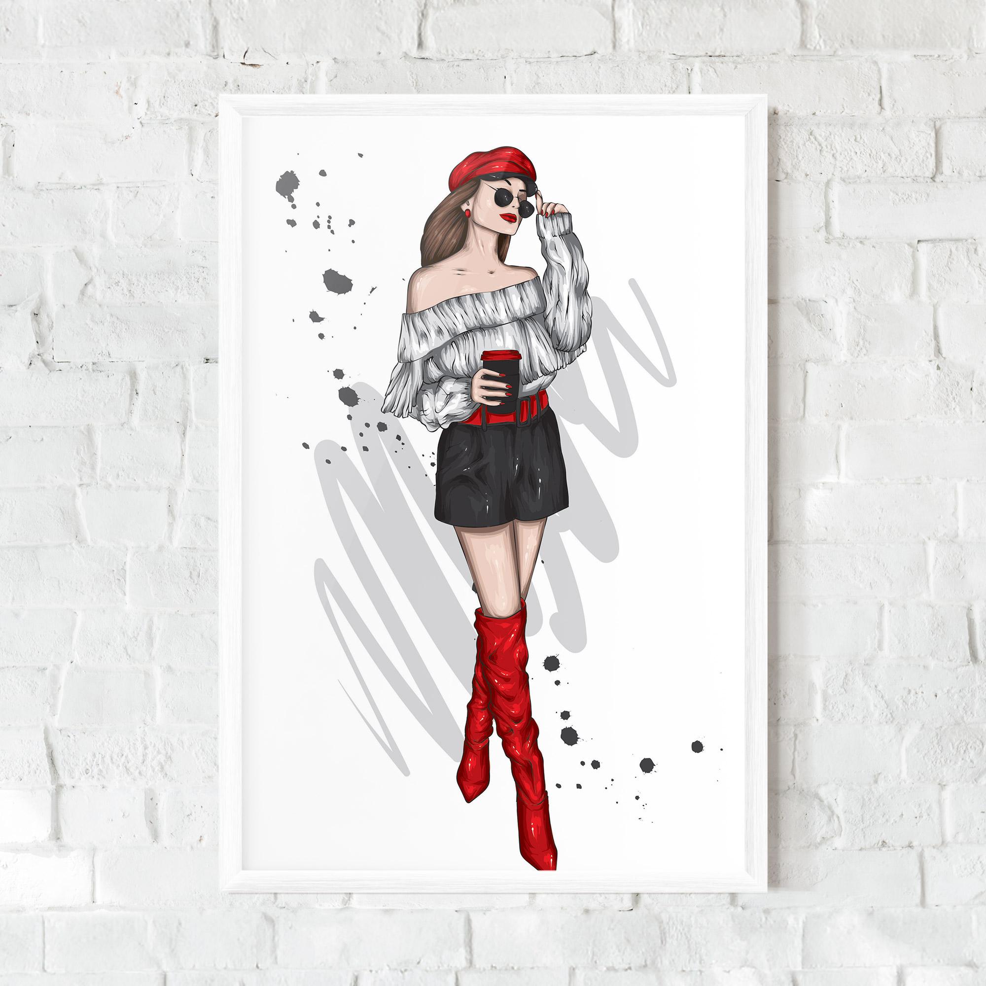 Poster Înrămat Red Tall Boots Woman mockup 0