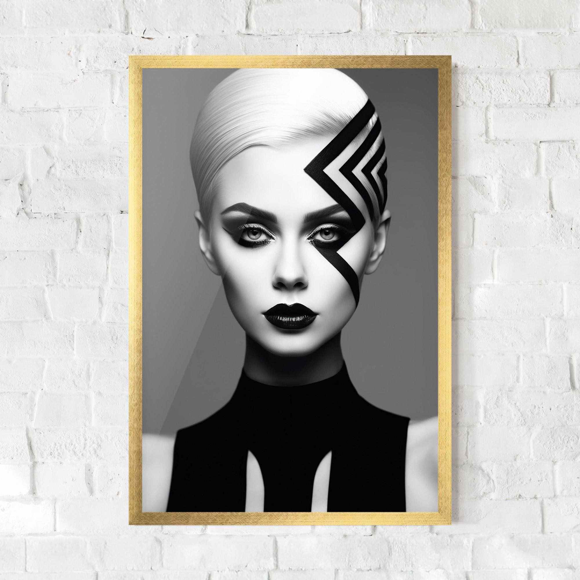 Poster Înrămat Black Lines On Face mockup 0