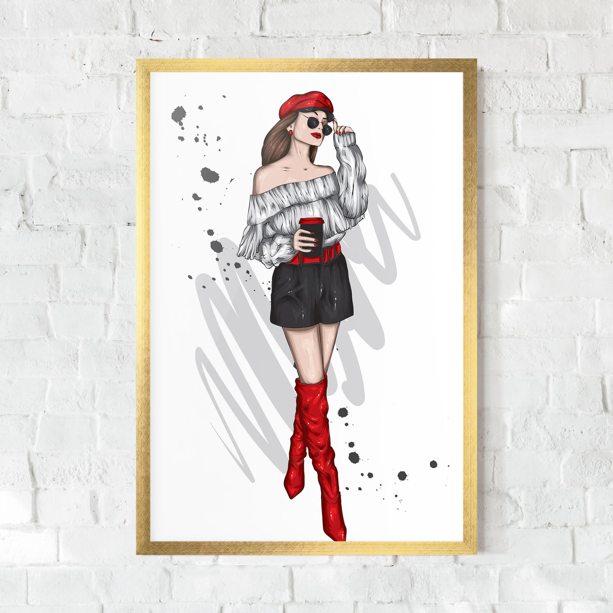 Poster Înrămat Red Tall Boots Woman mockup 0