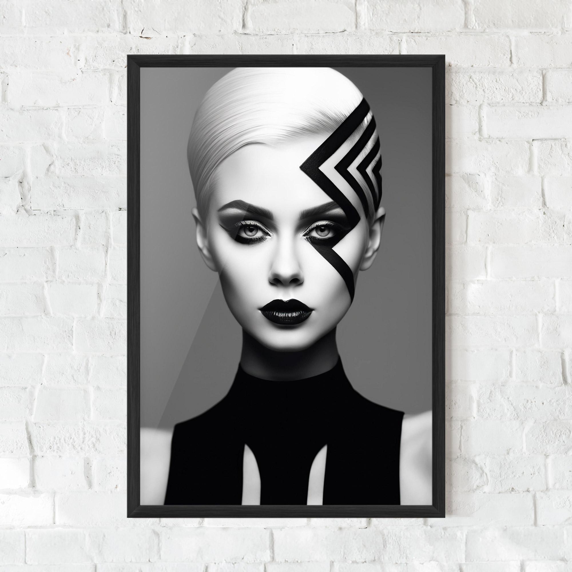 Poster Înrămat Black Lines On Face mockup 0