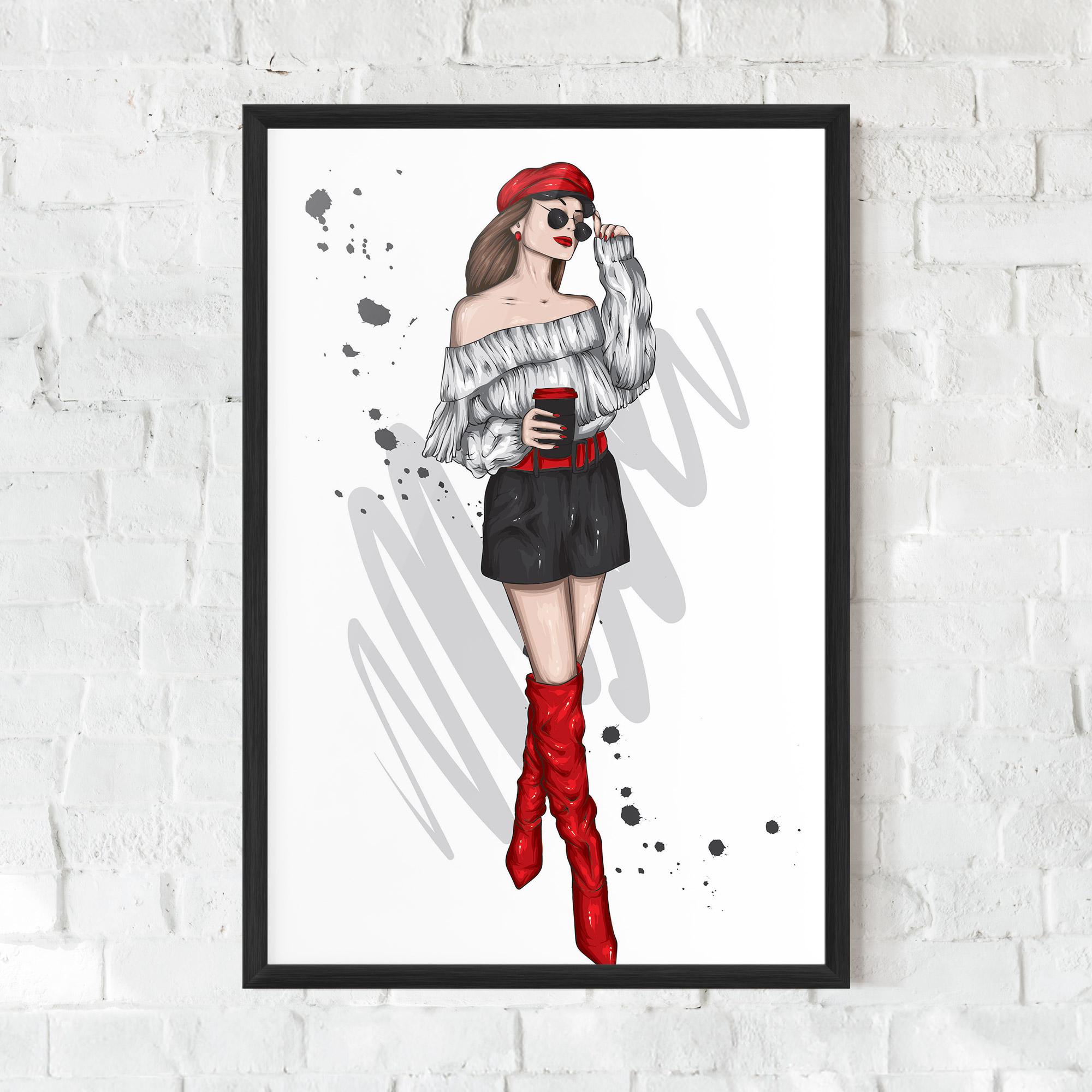 Poster Înrămat Red Tall Boots Woman mockup 0