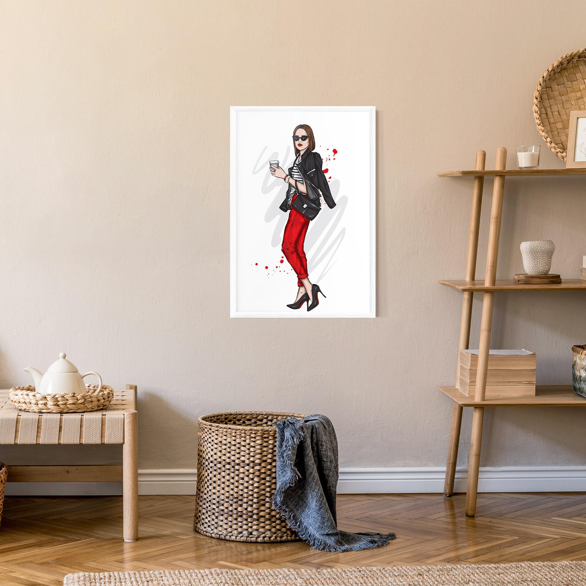 Poster Înrămat Red Pants Woman mockup 9