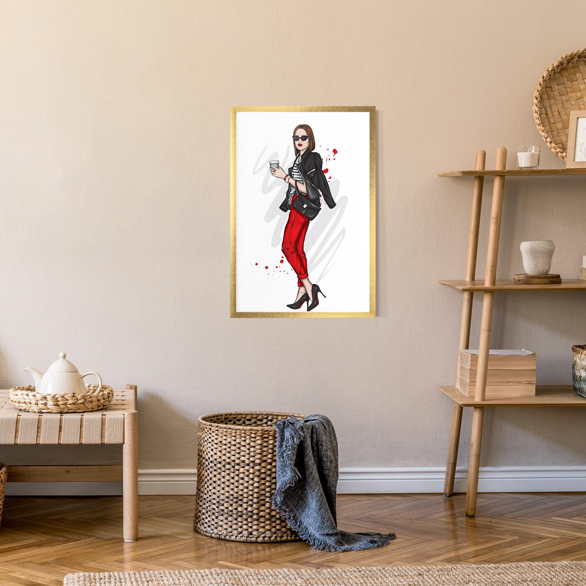 Poster Înrămat Red Pants Woman mockup 9