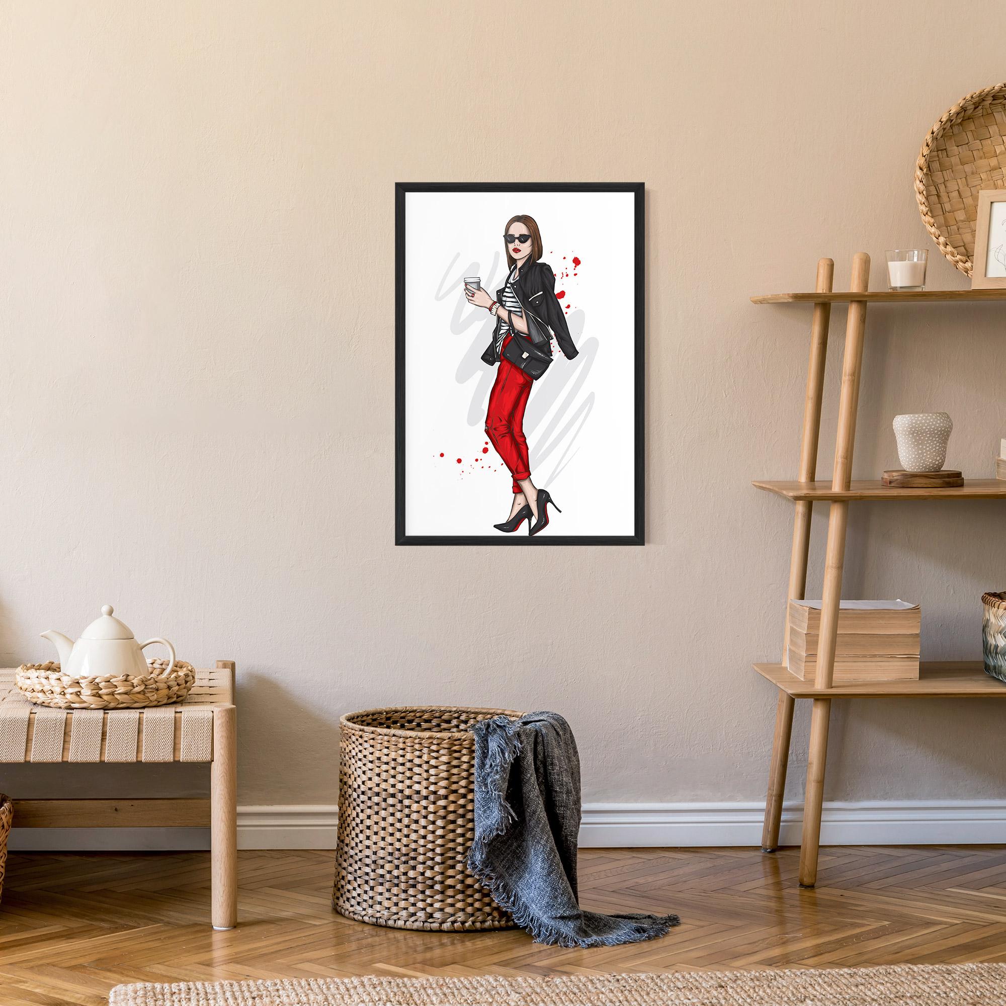 Poster Înrămat Red Pants Woman mockup 9