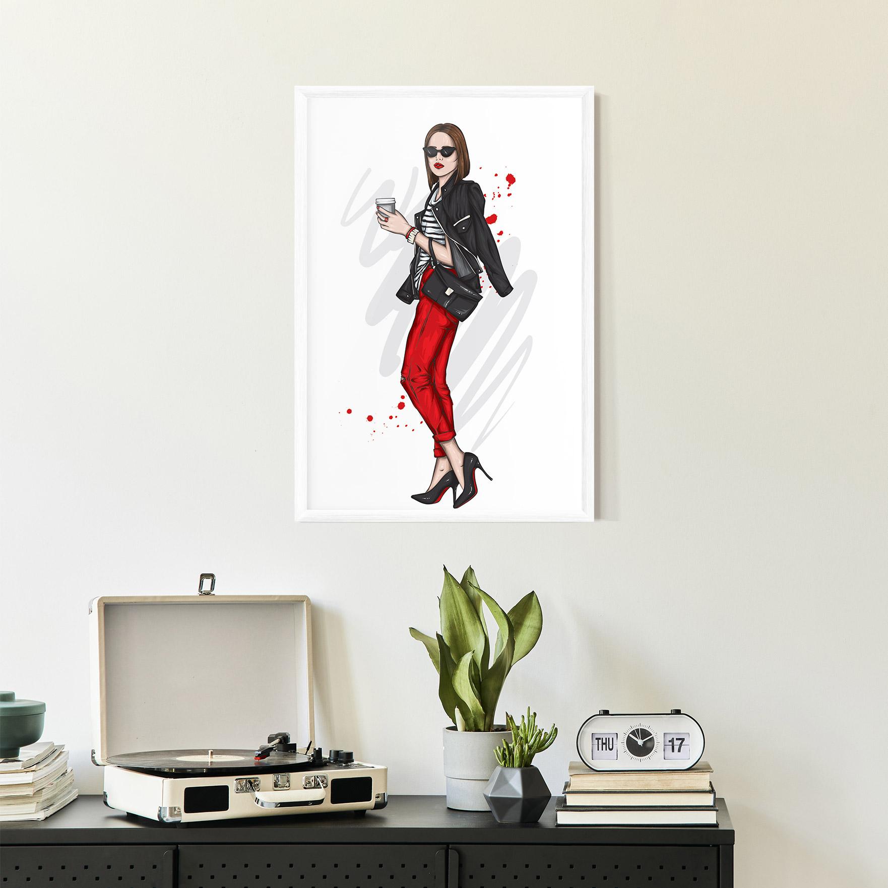 Poster Înrămat Red Pants Woman mockup 2
