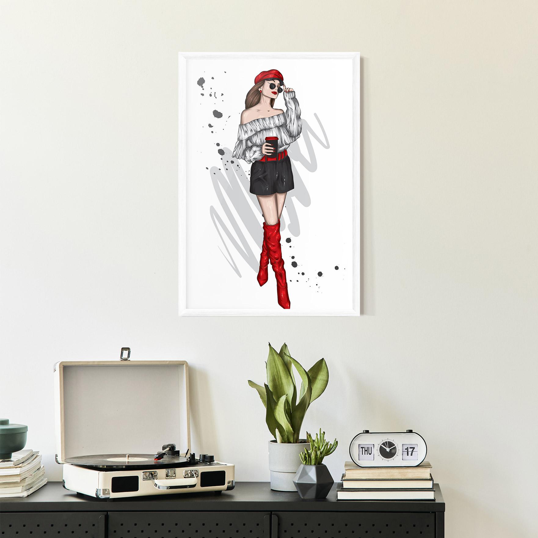 Poster Înrămat Red Tall Boots Woman mockup 2