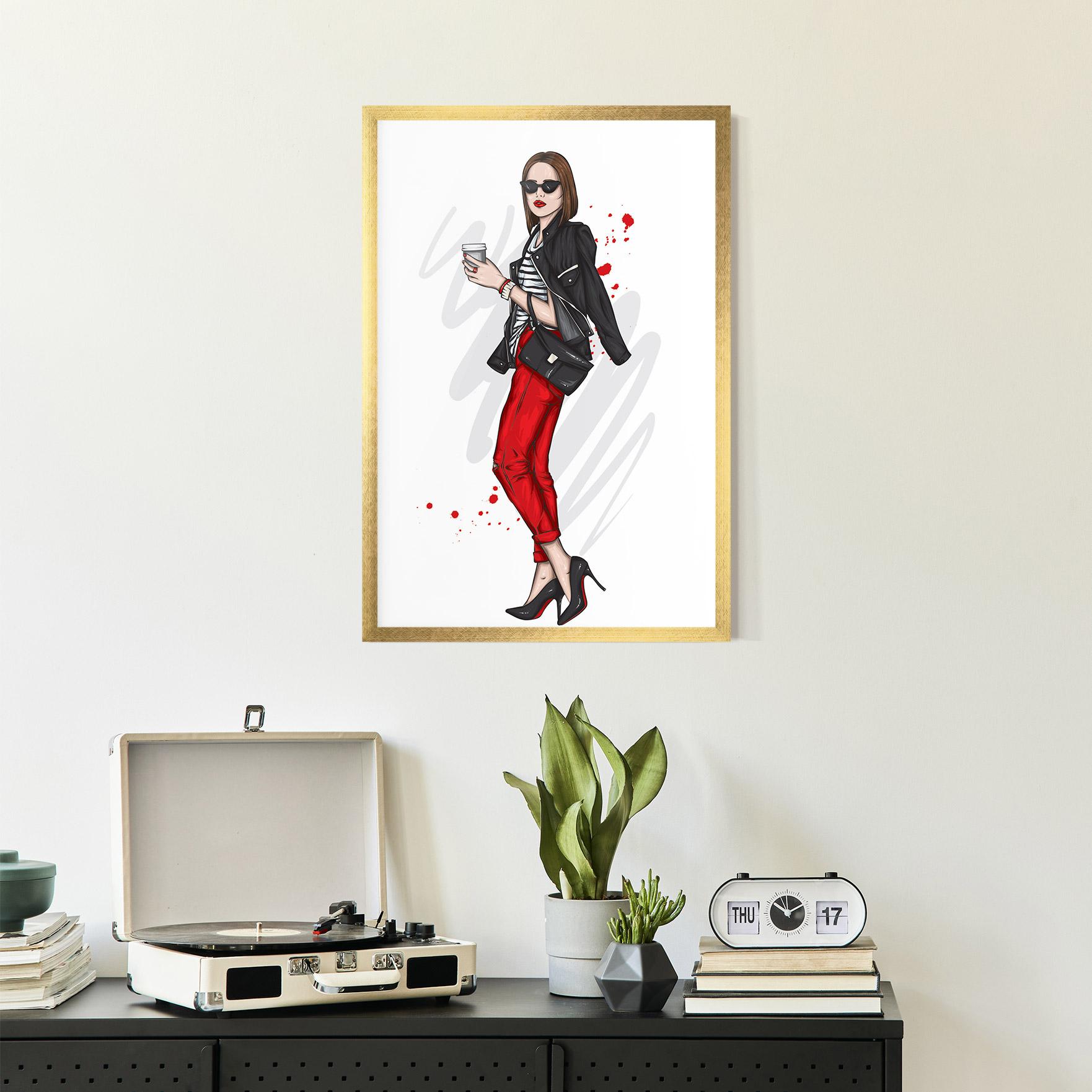 Poster Înrămat Red Pants Woman mockup 2