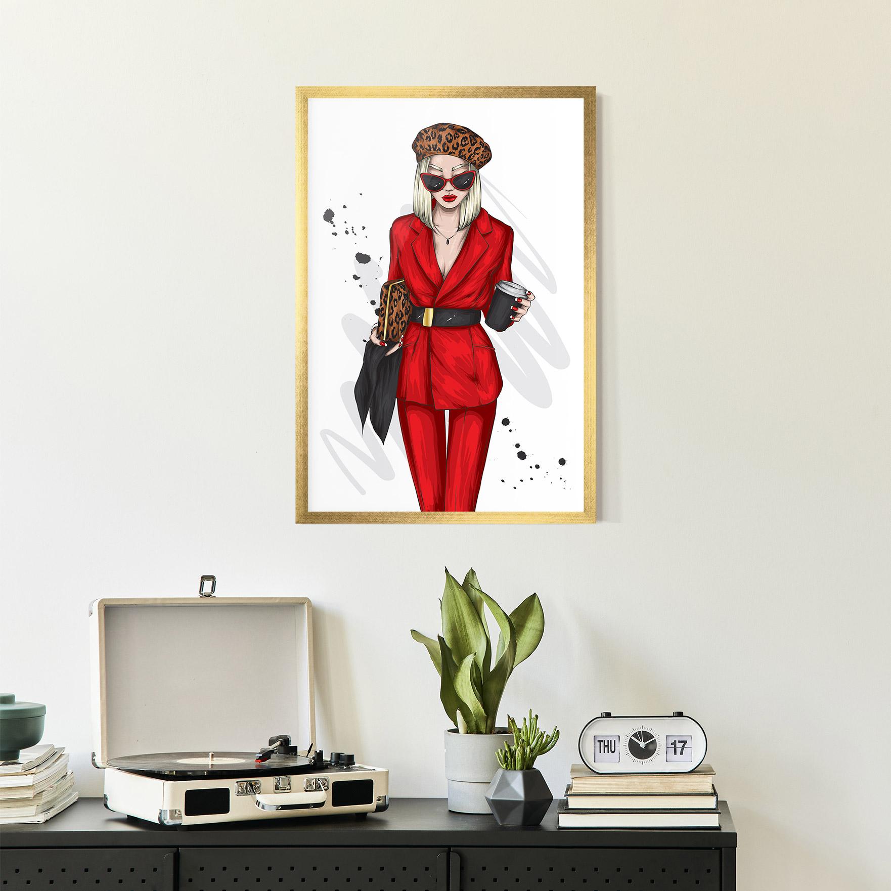 Poster Înrămat Red Suit Woman mockup 2