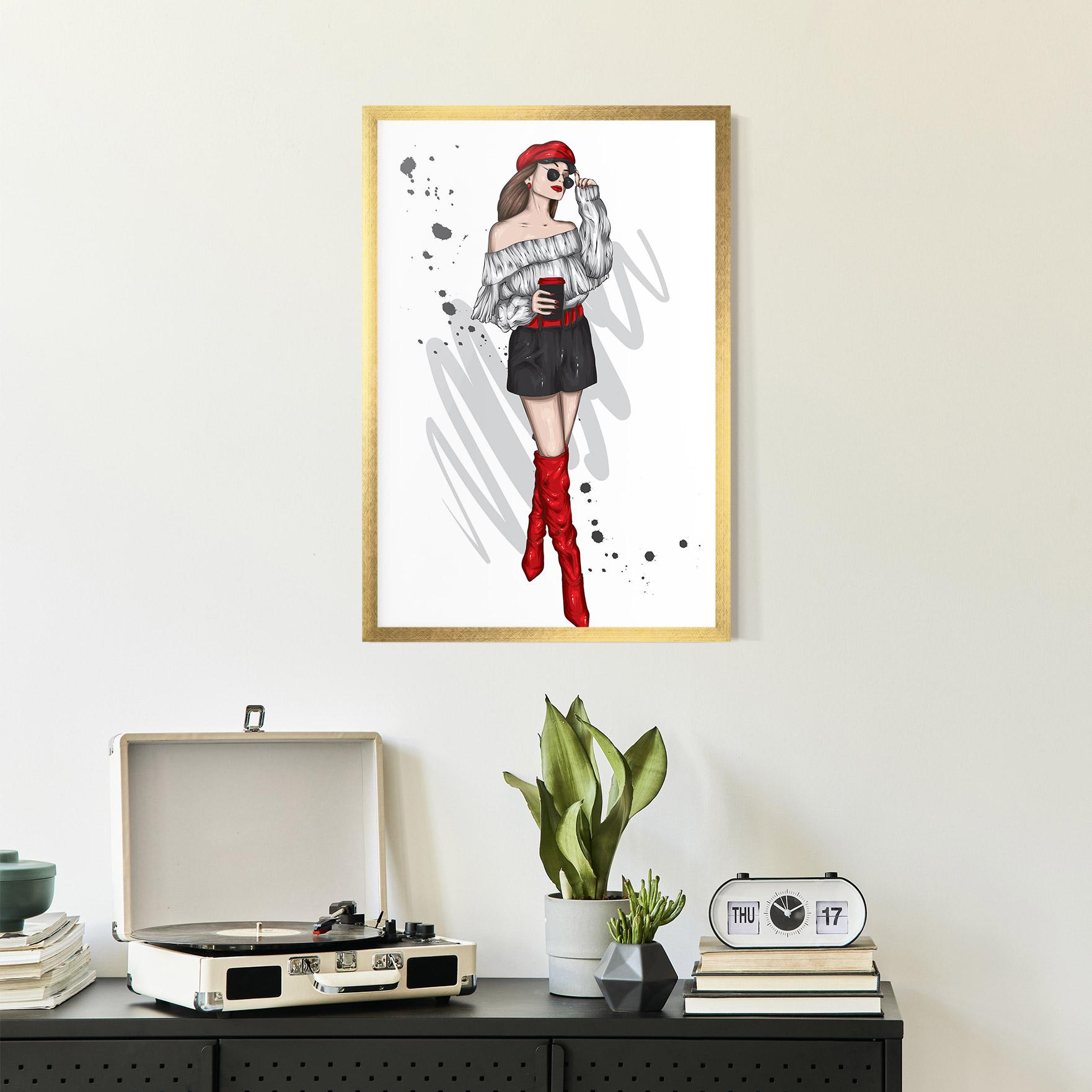 Poster Înrămat Red Tall Boots Woman mockup 2