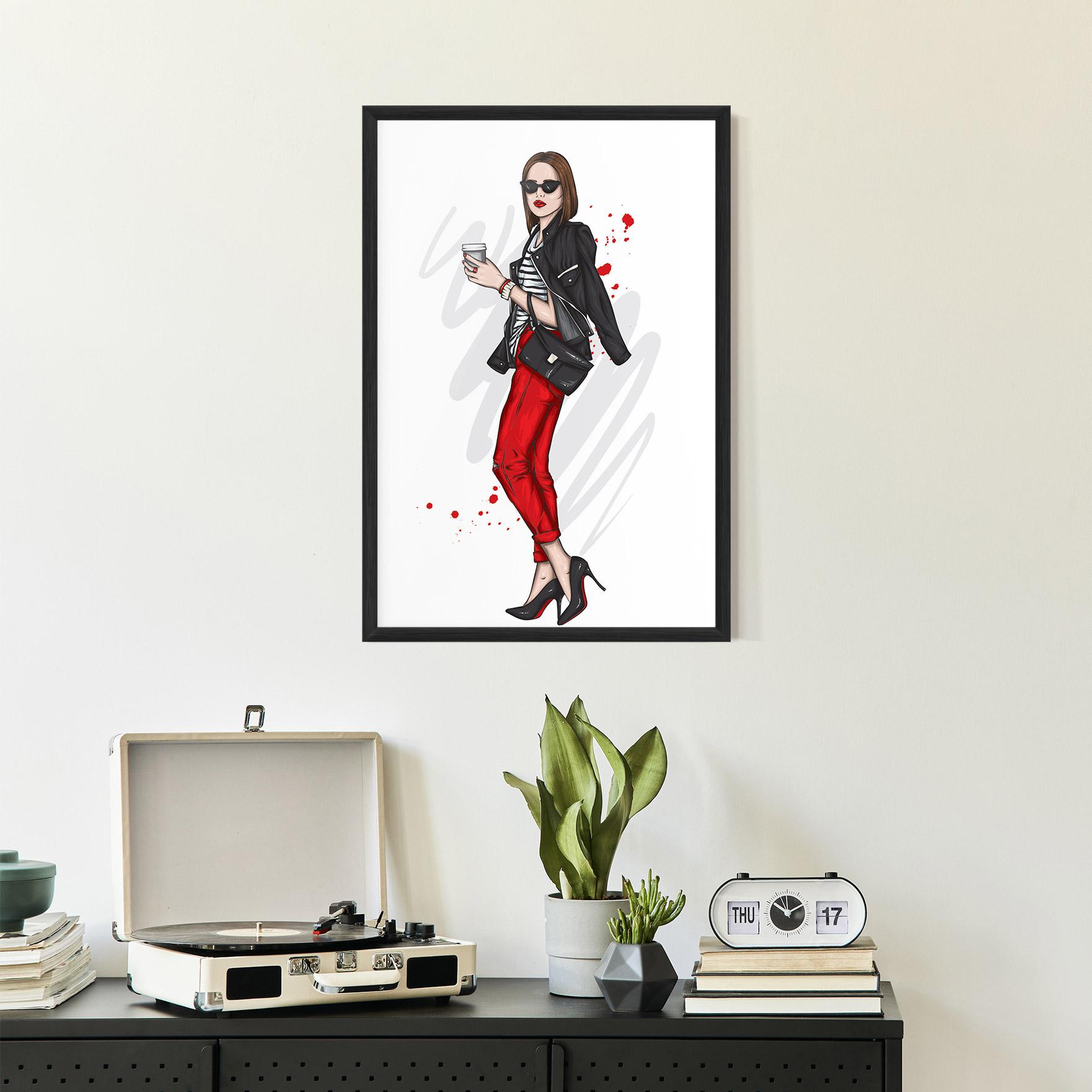 Poster Înrămat Red Pants Woman mockup 2