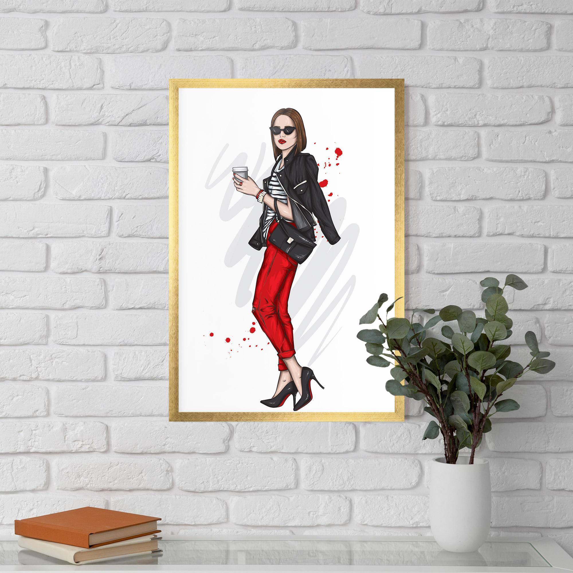 Poster Înrămat Red Pants Woman mockup 5