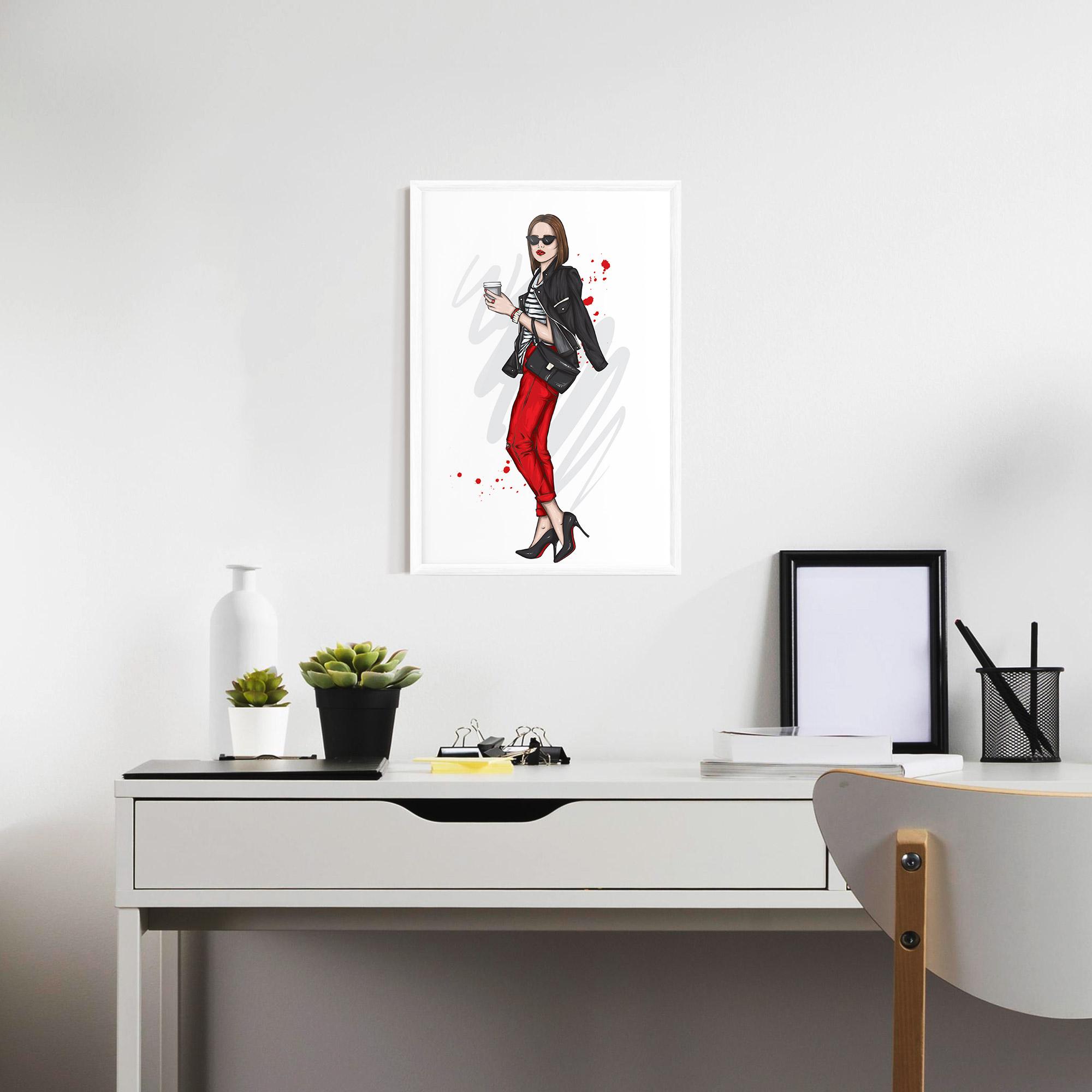 Poster Înrămat Red Pants Woman mockup 7