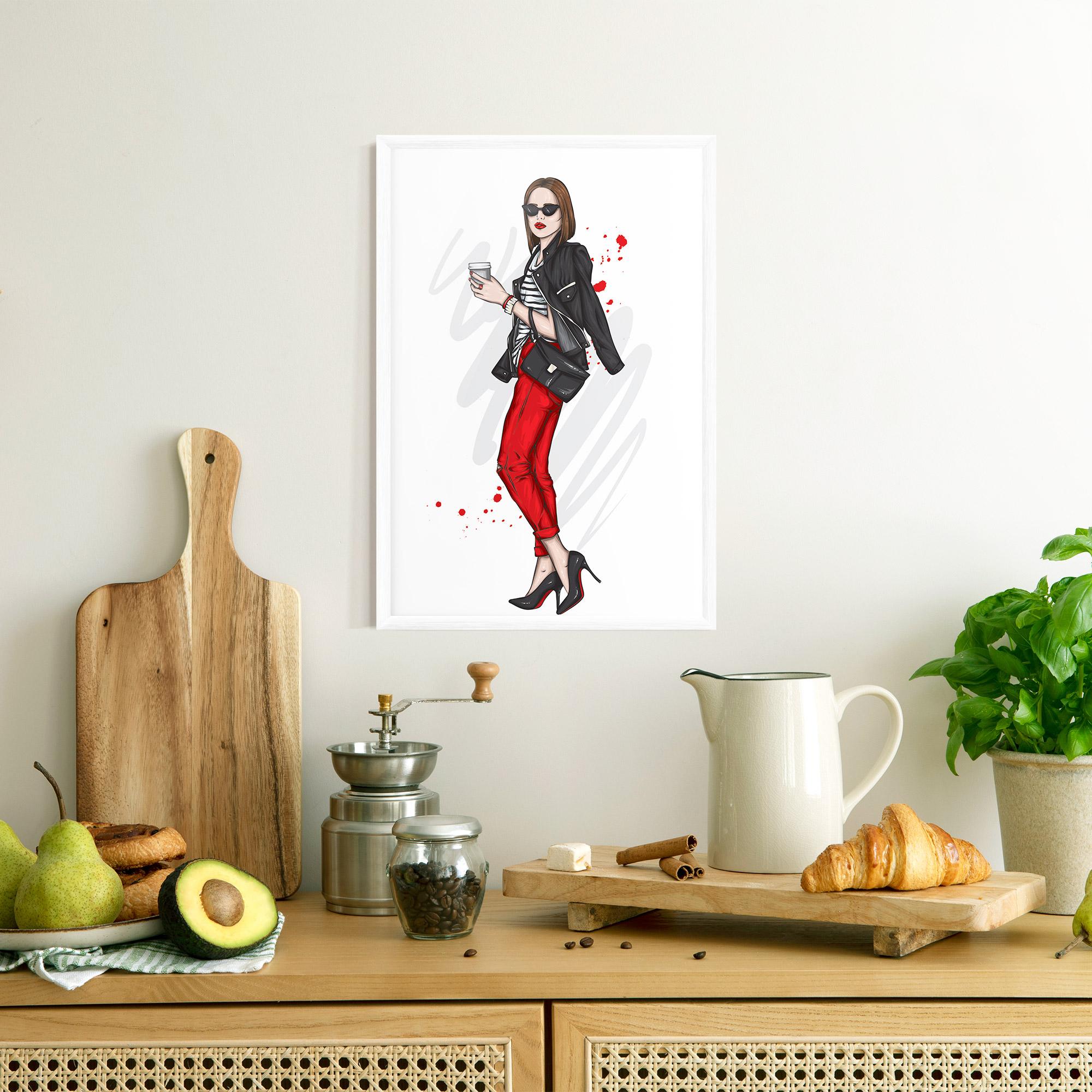 Poster Înrămat Red Pants Woman mockup 8