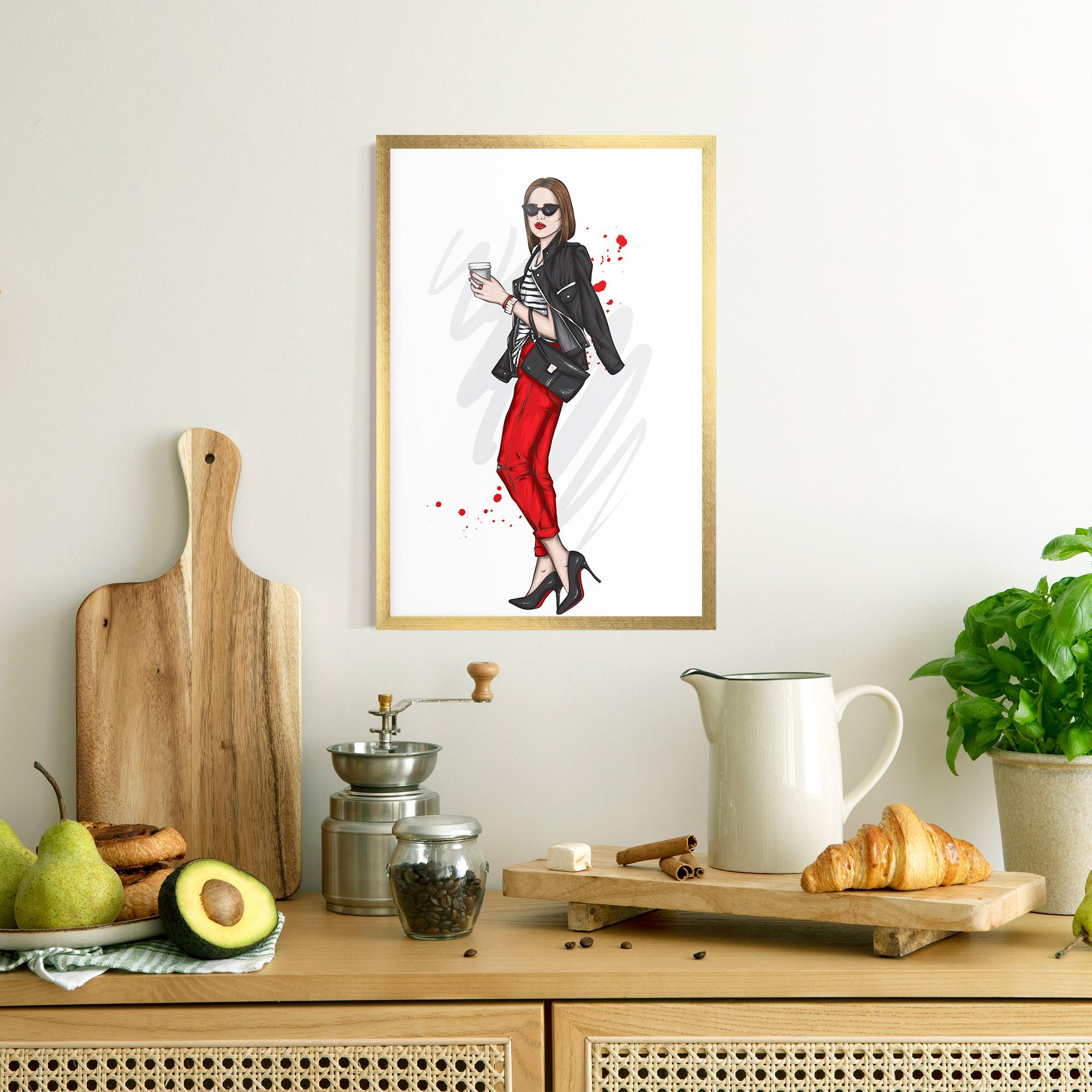 Poster Înrămat Red Pants Woman mockup 8