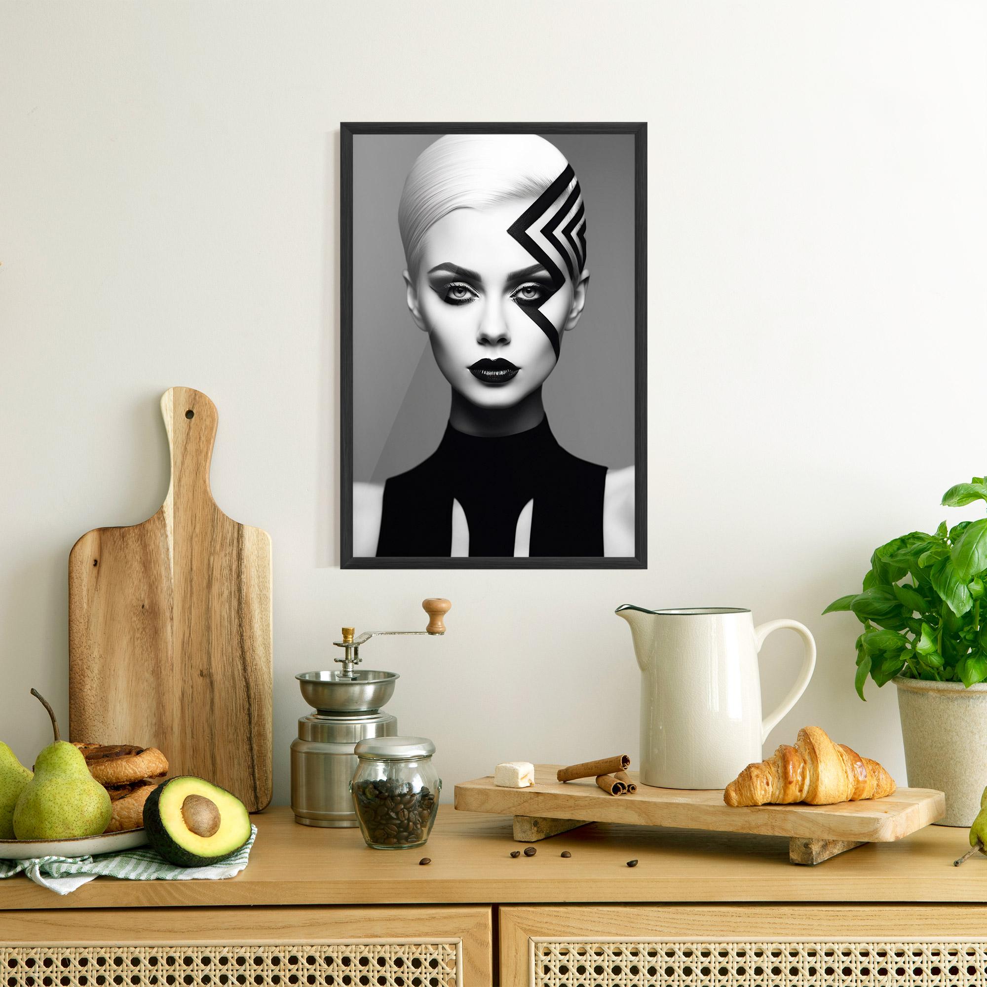 Poster Înrămat Black Lines On Face mockup 8