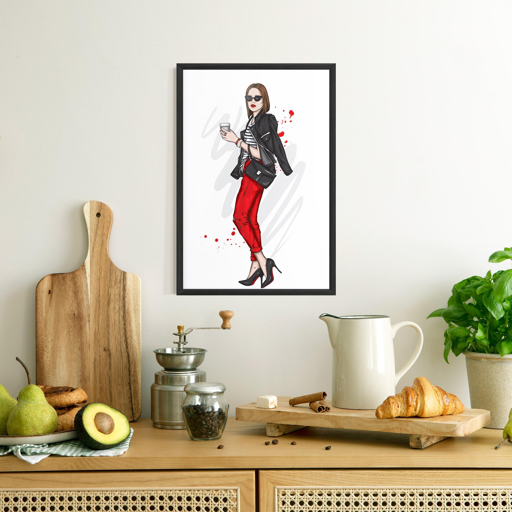 Poster Înrămat Red Pants Woman mockup 8