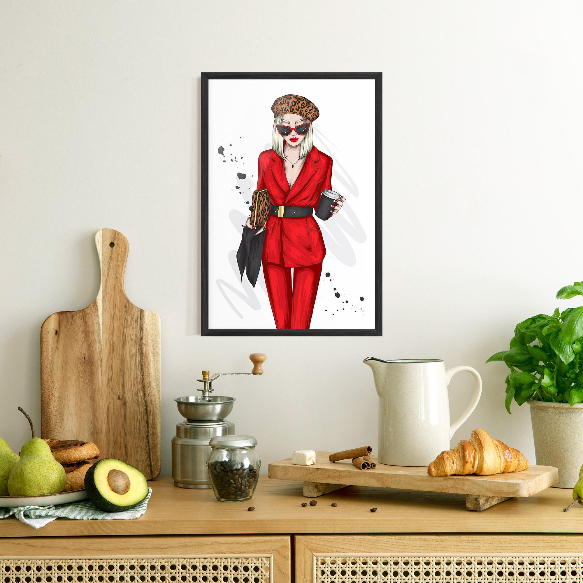 Poster Înrămat Red Suit Woman mockup 8