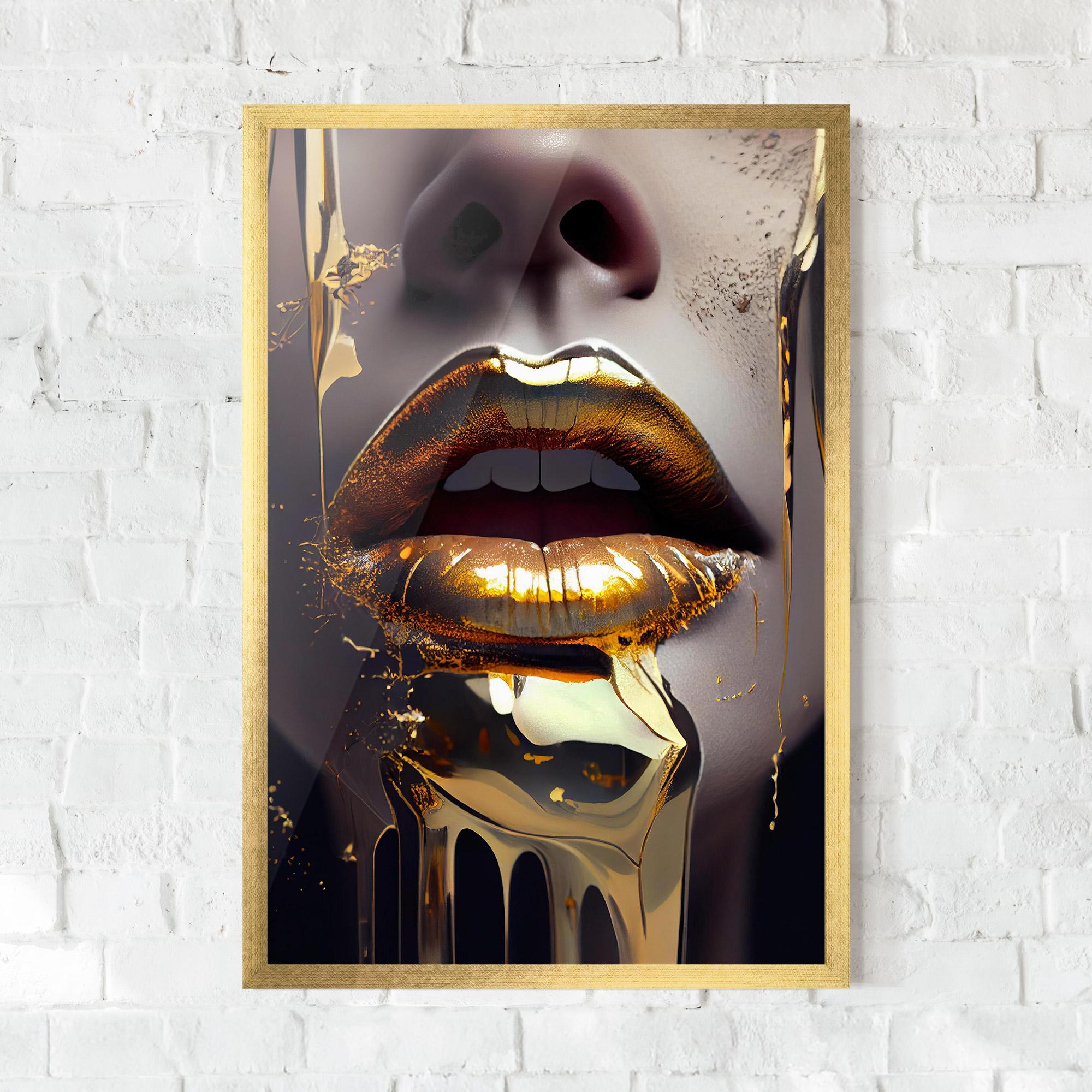 Poster Înrămat Glamorous Gold Lips mockup 0