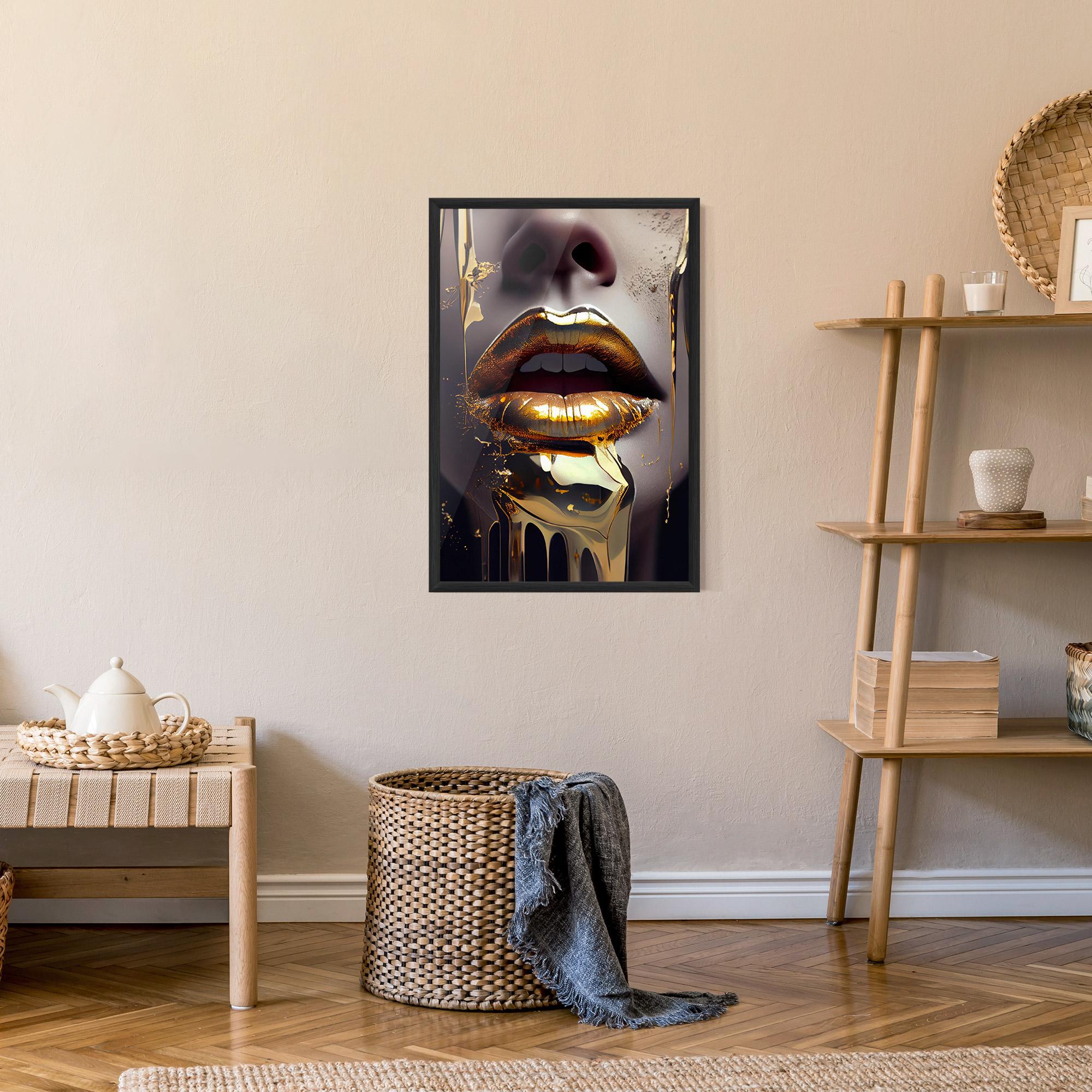 Poster Înrămat Glamorous Gold Lips mockup 9