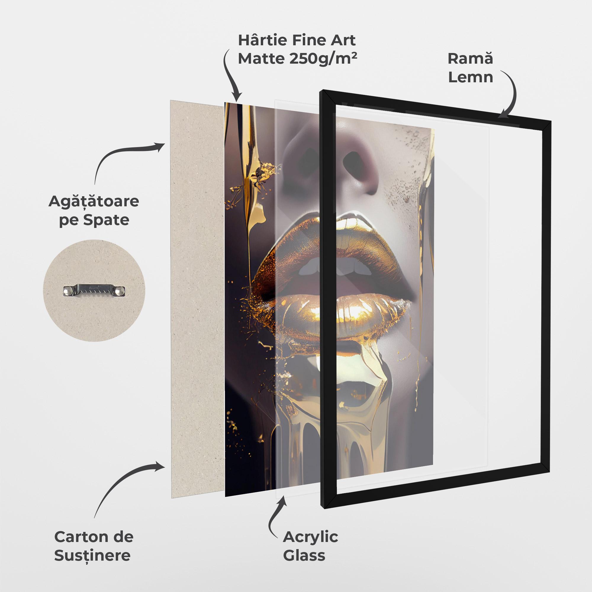 Poster Înrămat Glamorous Gold Lips mockup 1