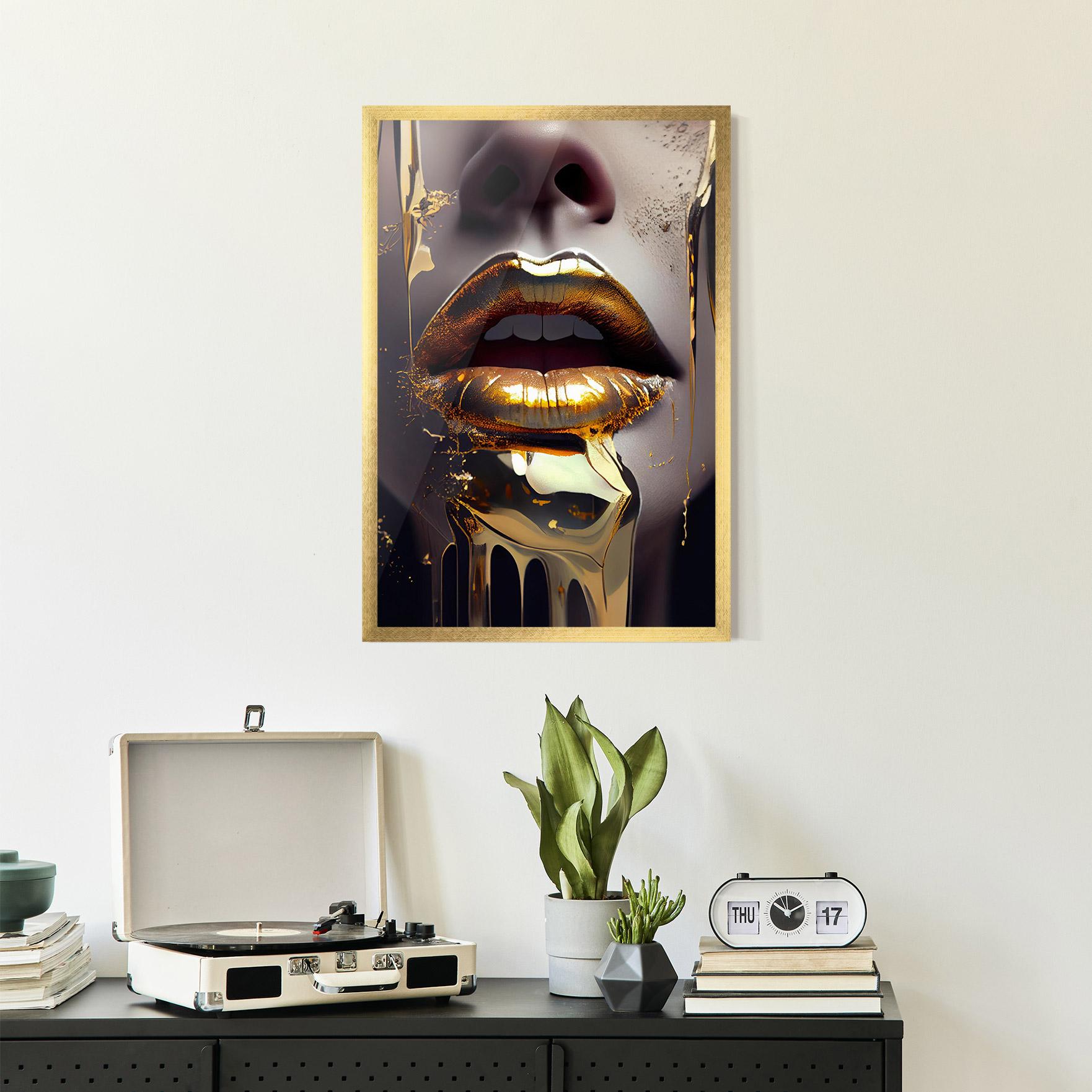 Poster Înrămat Glamorous Gold Lips mockup 2