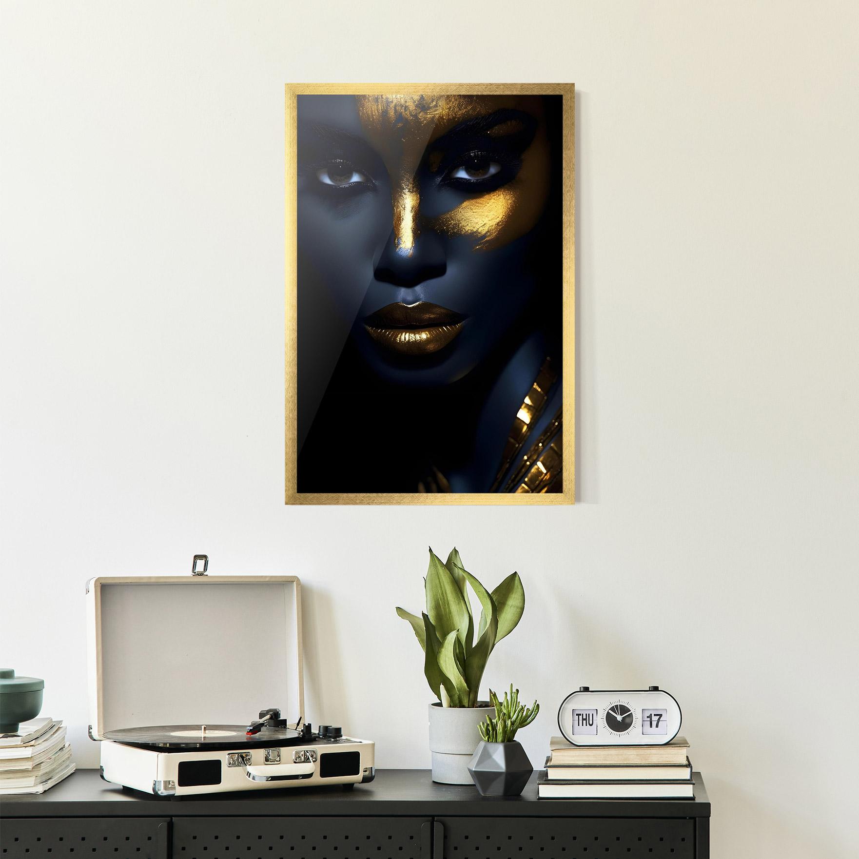 Poster Înrămat Gold Blue Face mockup 2