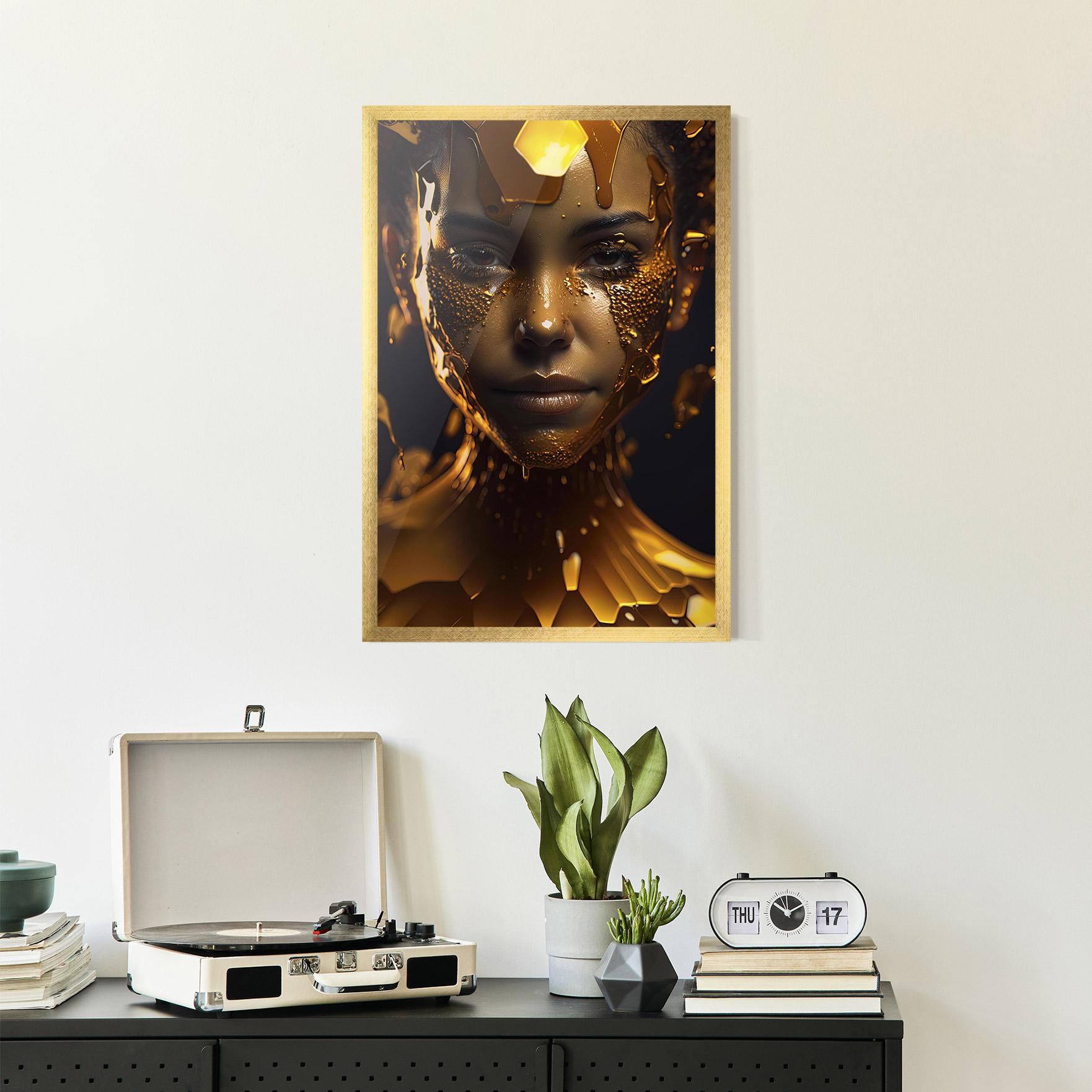 Poster Înrămat Gold Honeycomb Girl mockup 2
