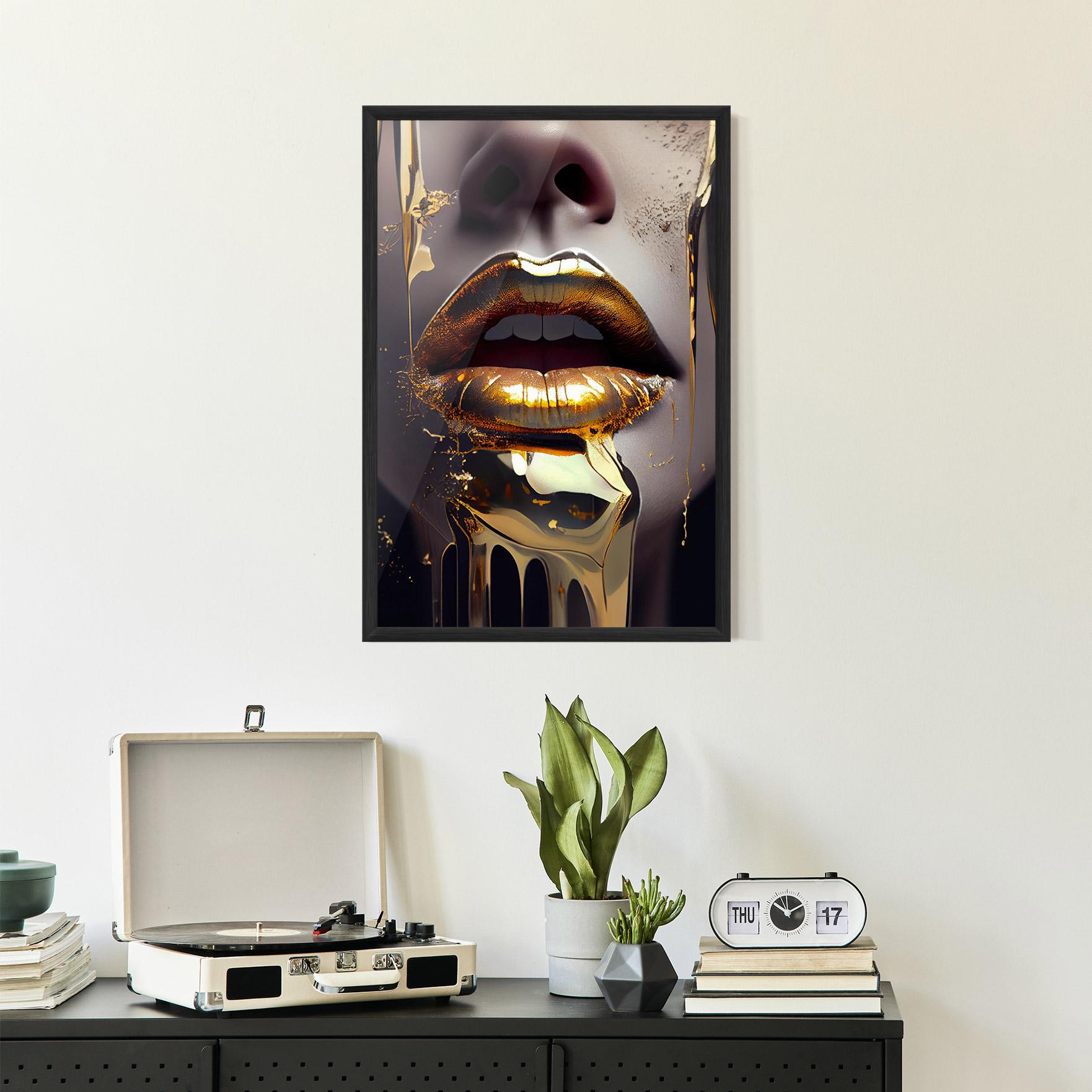 Poster Înrămat Glamorous Gold Lips mockup 2