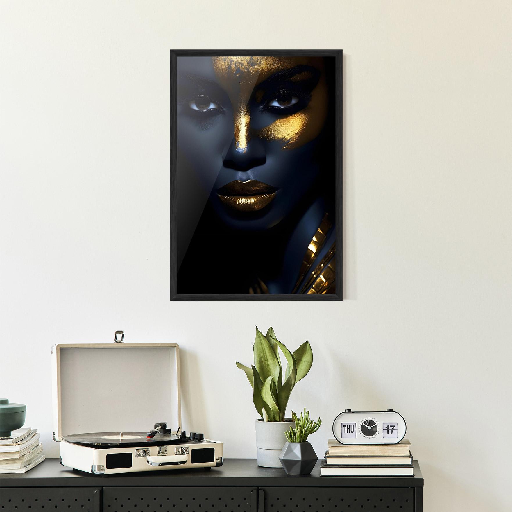 Poster Înrămat Gold Blue Face mockup 2