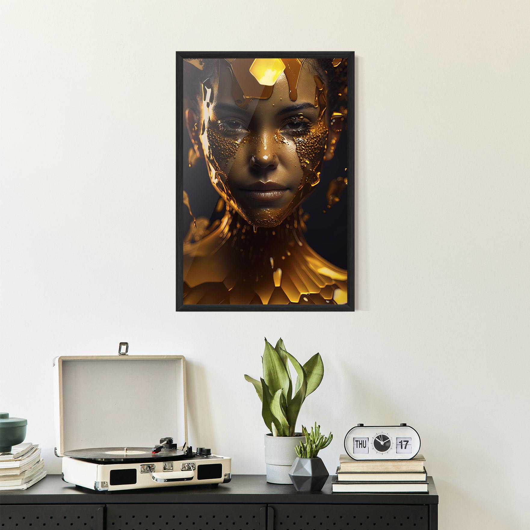 Poster Înrămat Gold Honeycomb Girl mockup 2