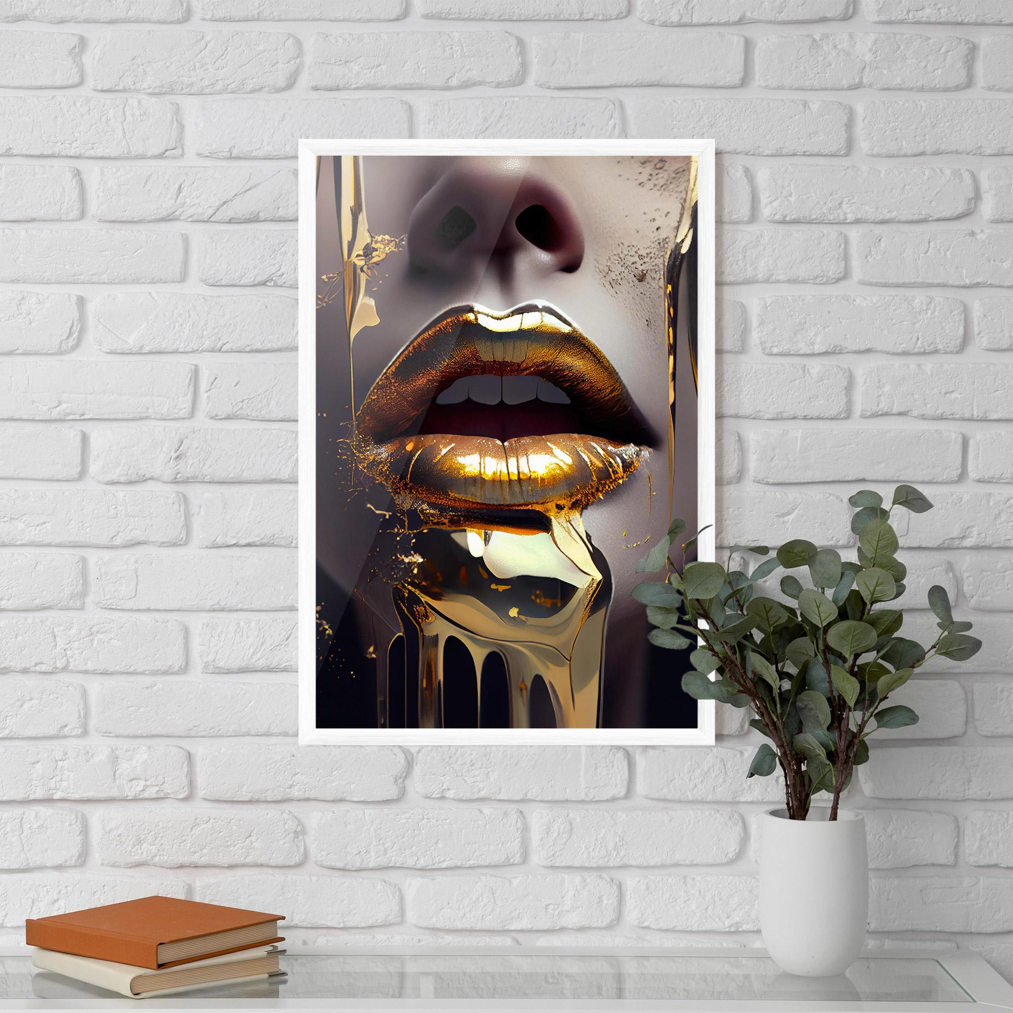 Poster Înrămat Glamorous Gold Lips mockup 5