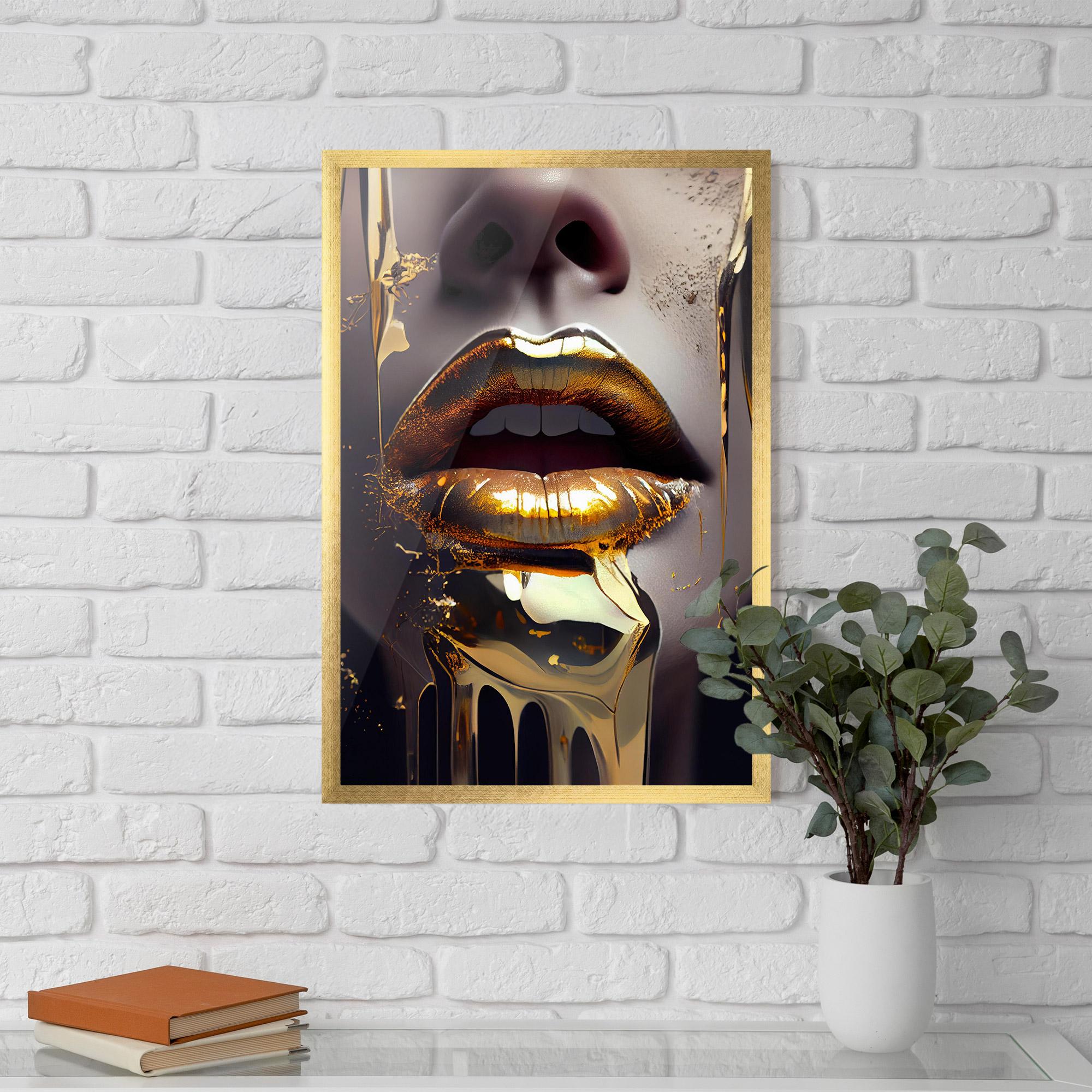Poster Înrămat Glamorous Gold Lips mockup 5