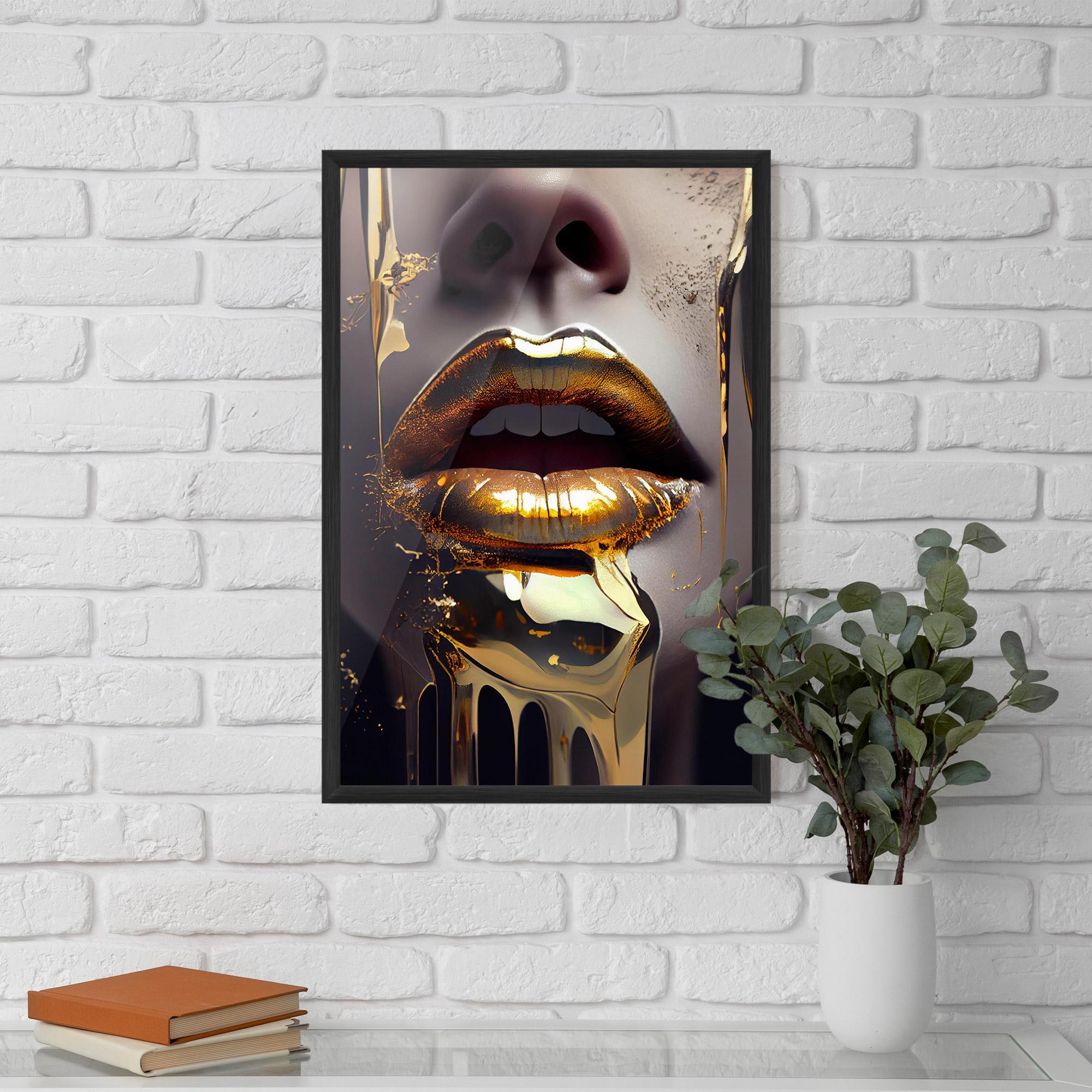 Poster Înrămat Glamorous Gold Lips mockup 5