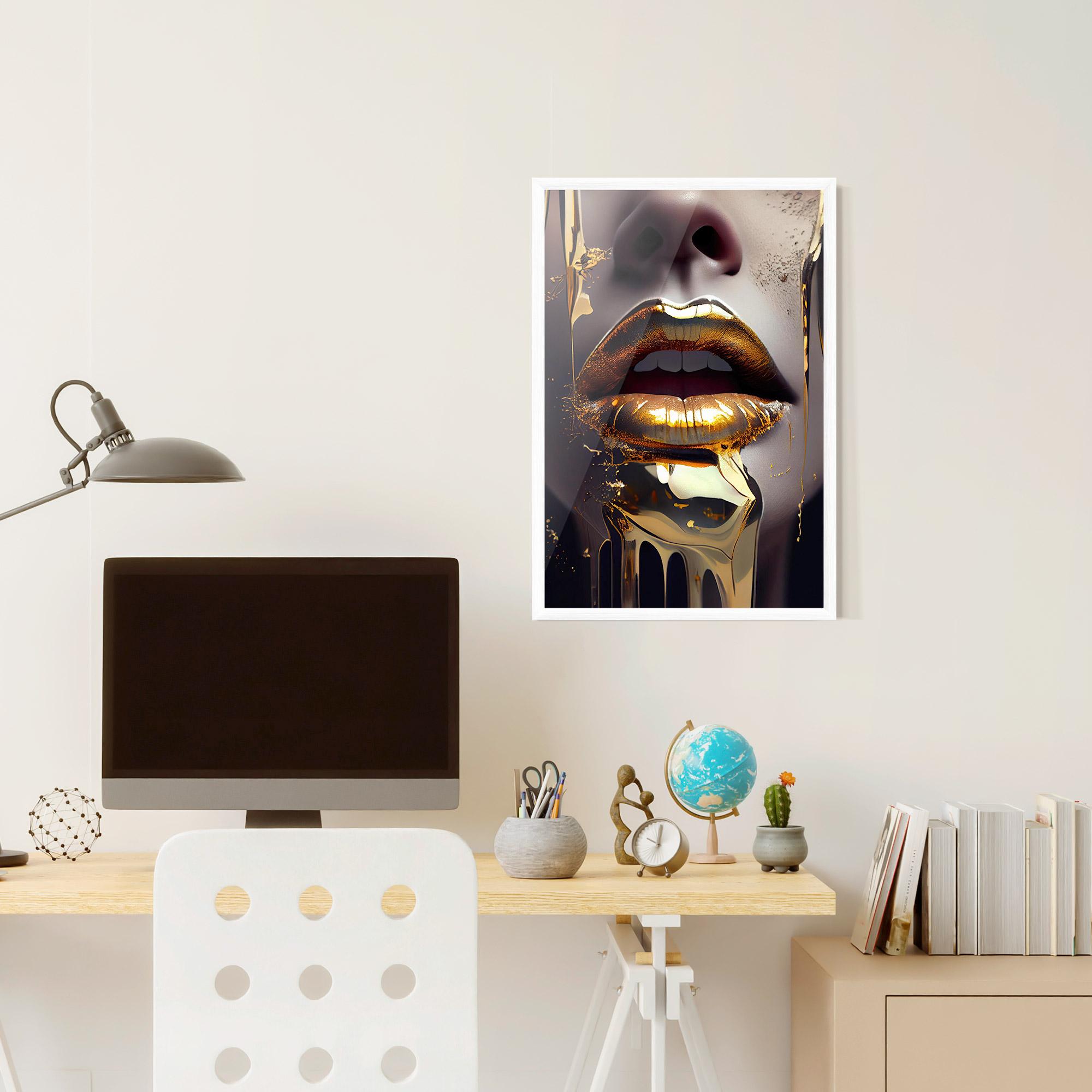Poster Înrămat Glamorous Gold Lips mockup 6