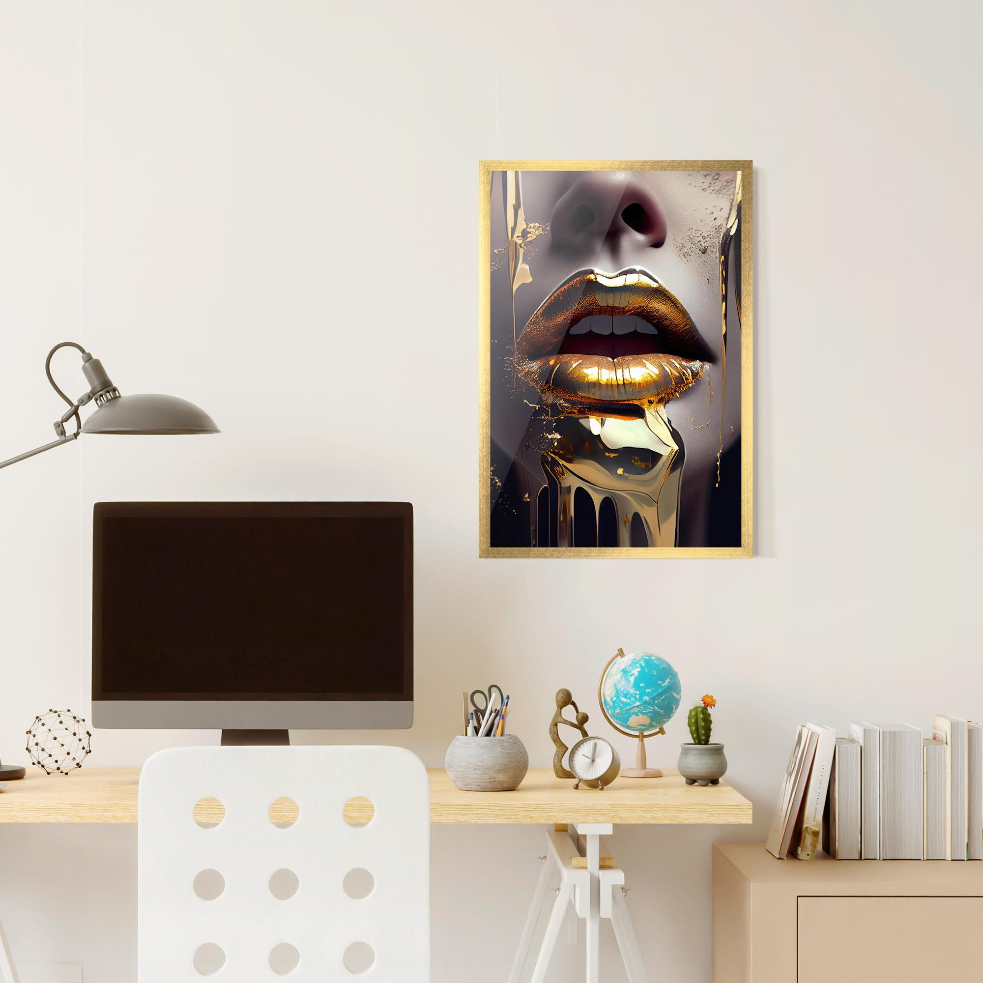Poster Înrămat Glamorous Gold Lips mockup 6