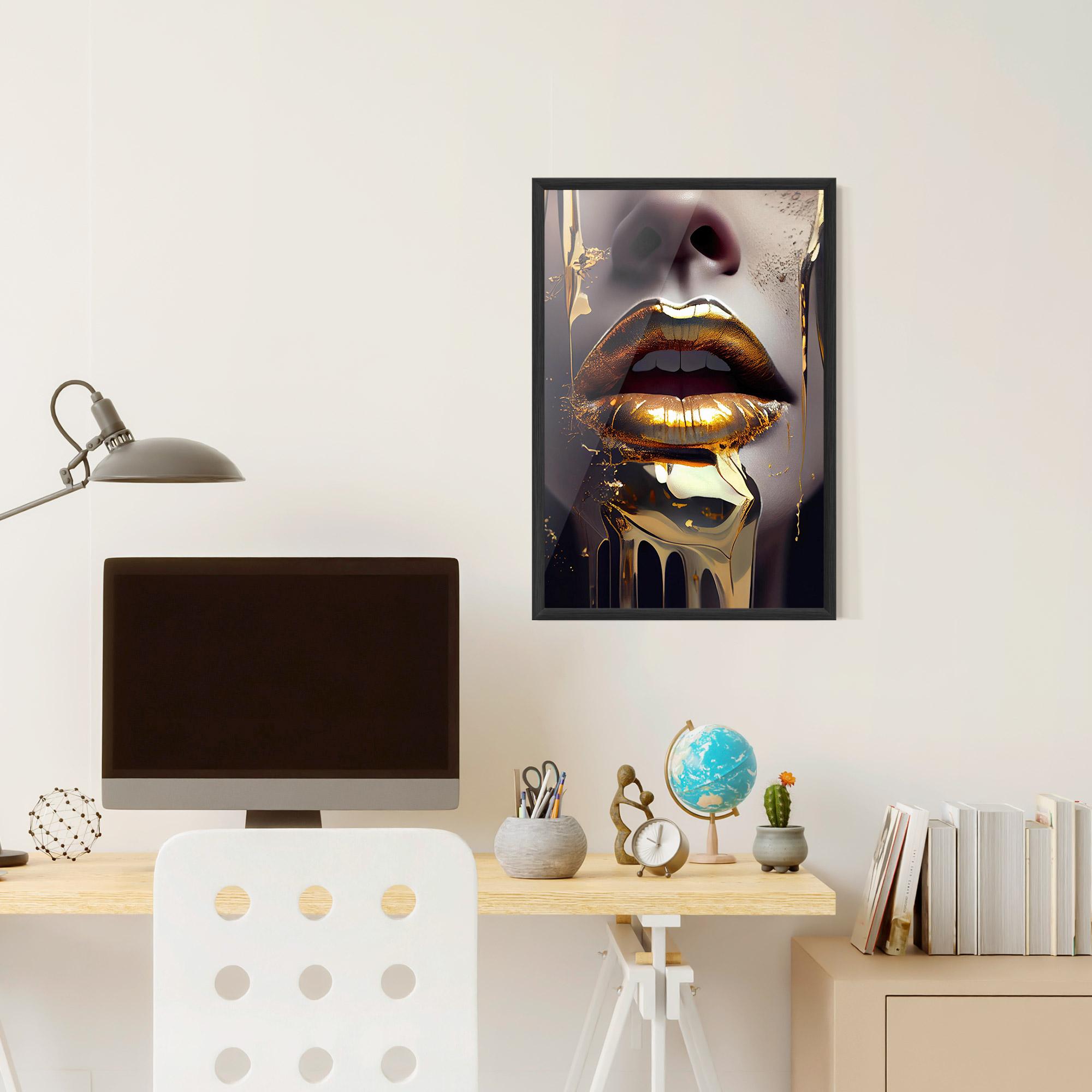 Poster Înrămat Glamorous Gold Lips mockup 6