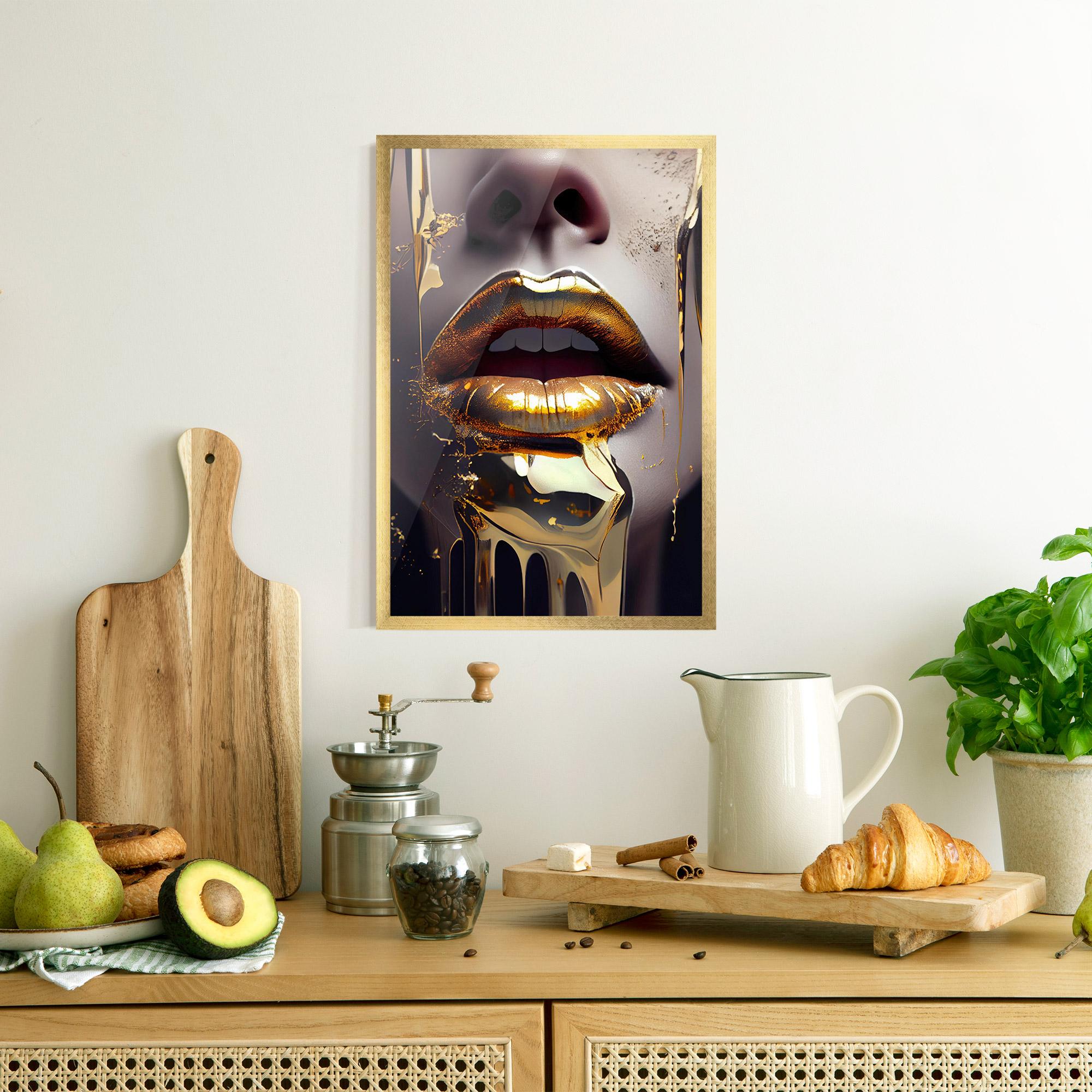 Poster Înrămat Glamorous Gold Lips mockup 8