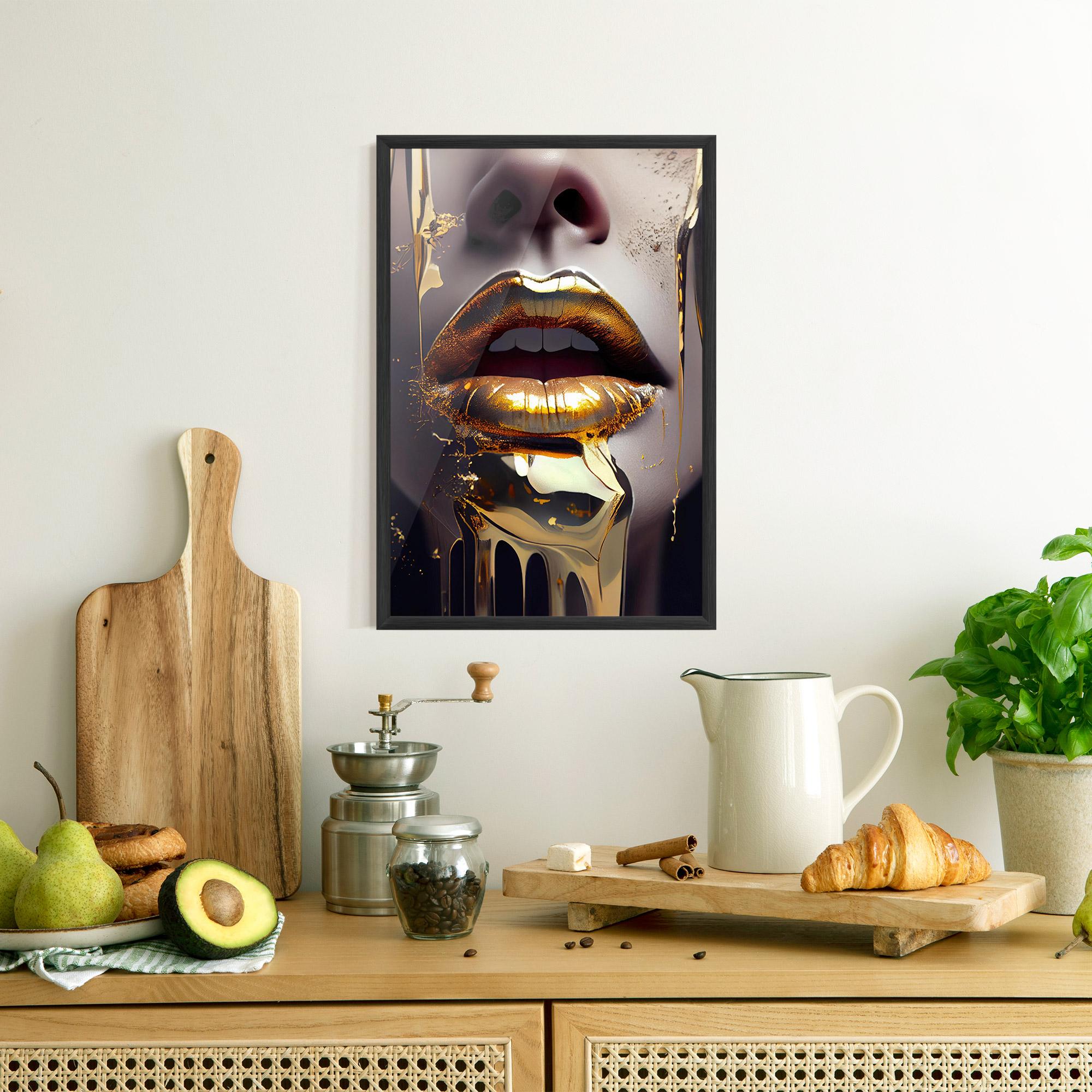 Poster Înrămat Glamorous Gold Lips mockup 8