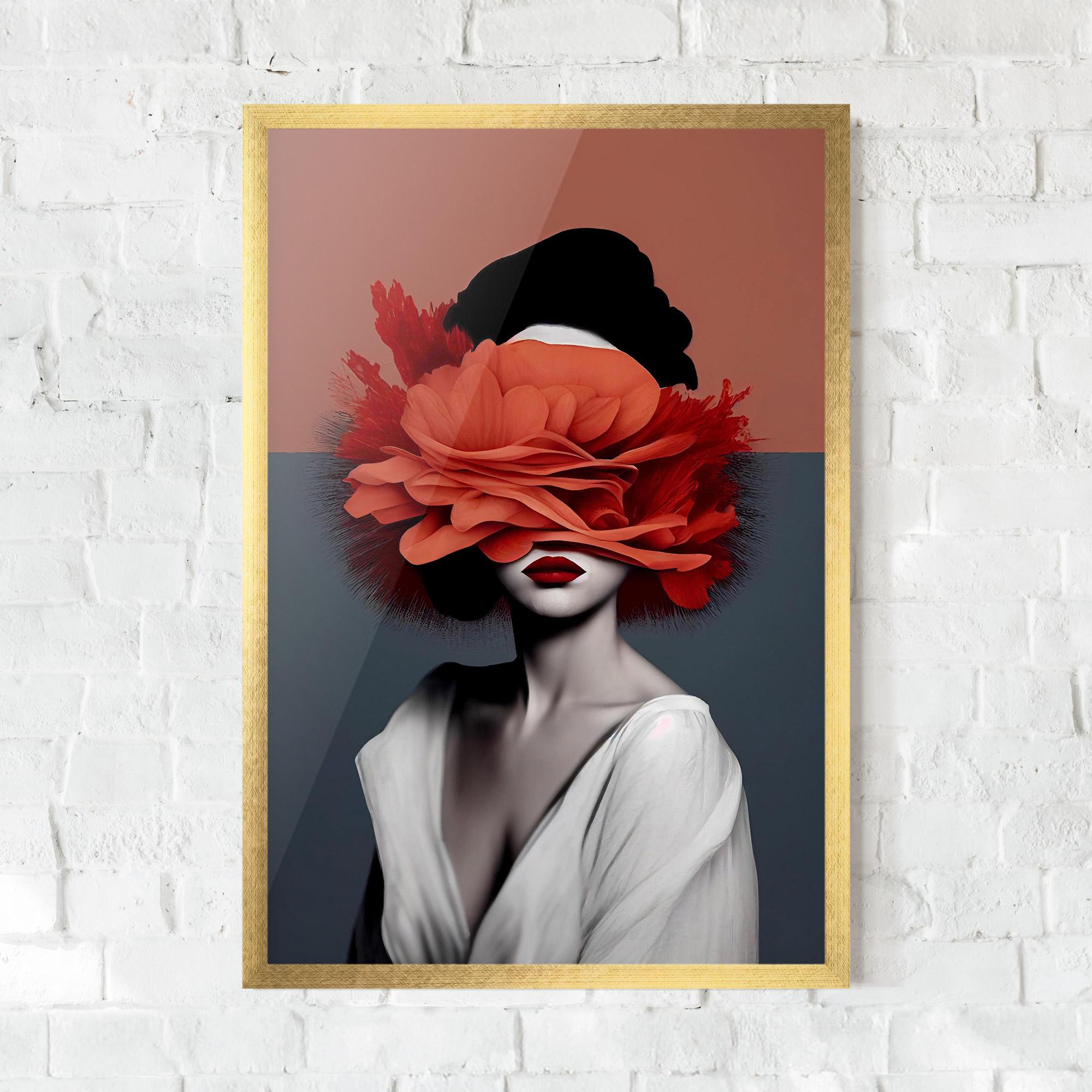 Poster Înrămat Red Flower Woman mockup 0