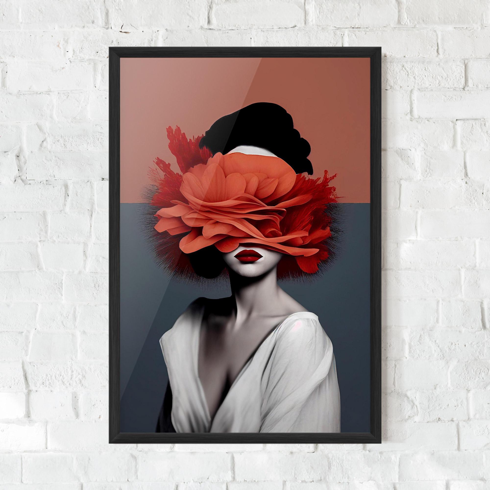 Poster Înrămat Red Flower Woman mockup 0