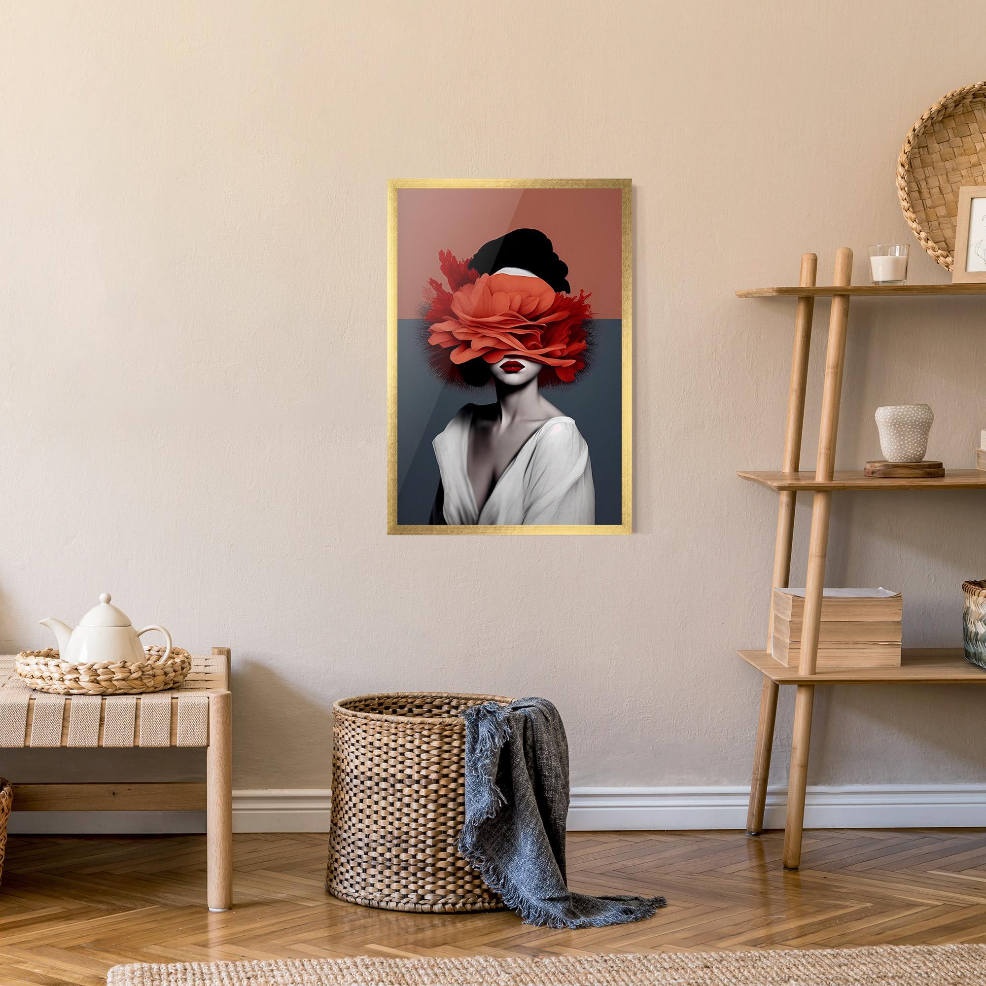 Poster Înrămat Red Flower Woman mockup 9