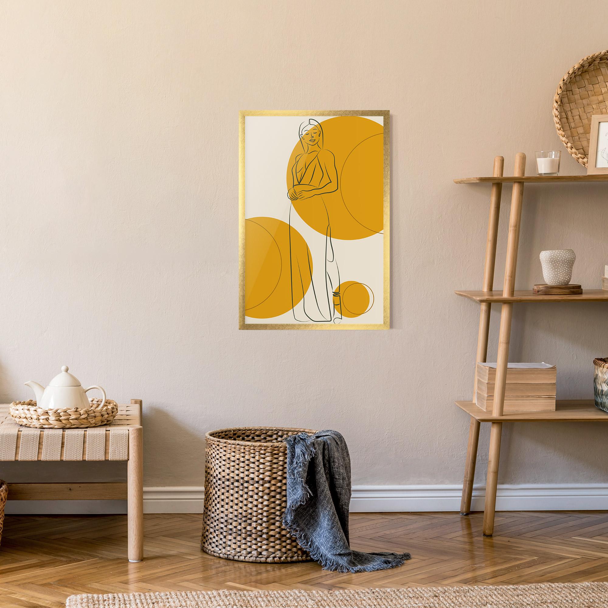 Poster Înrămat Yellow Circle Lady mockup 9
