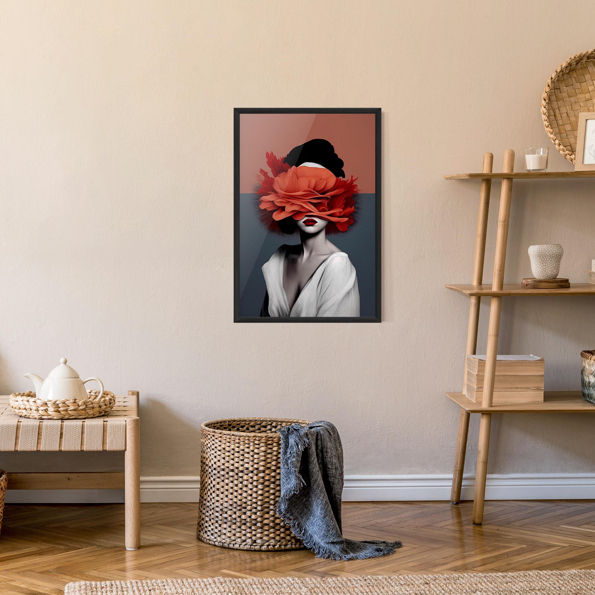 Poster Înrămat Red Flower Woman mockup 9