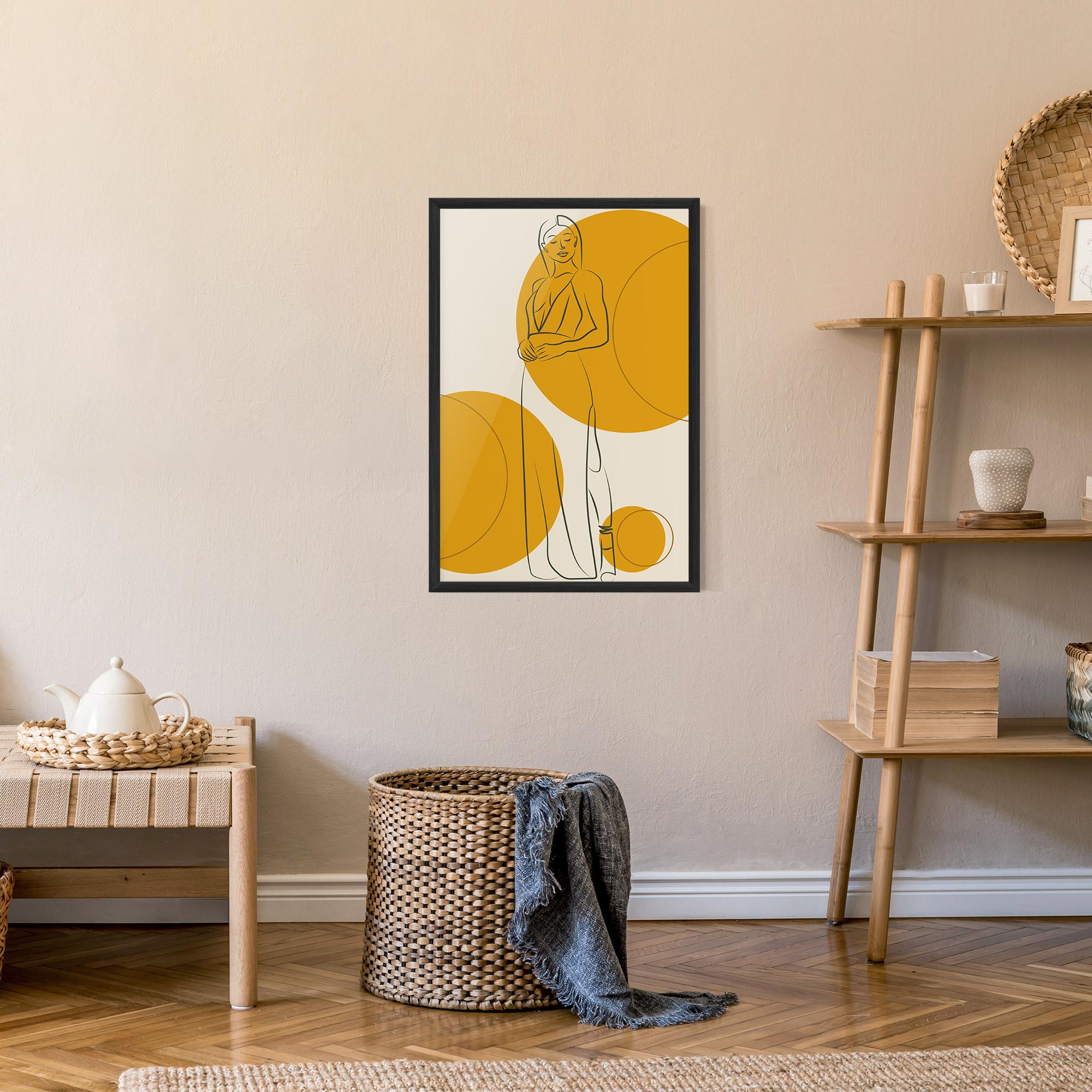 Poster Înrămat Yellow Circle Lady mockup 9